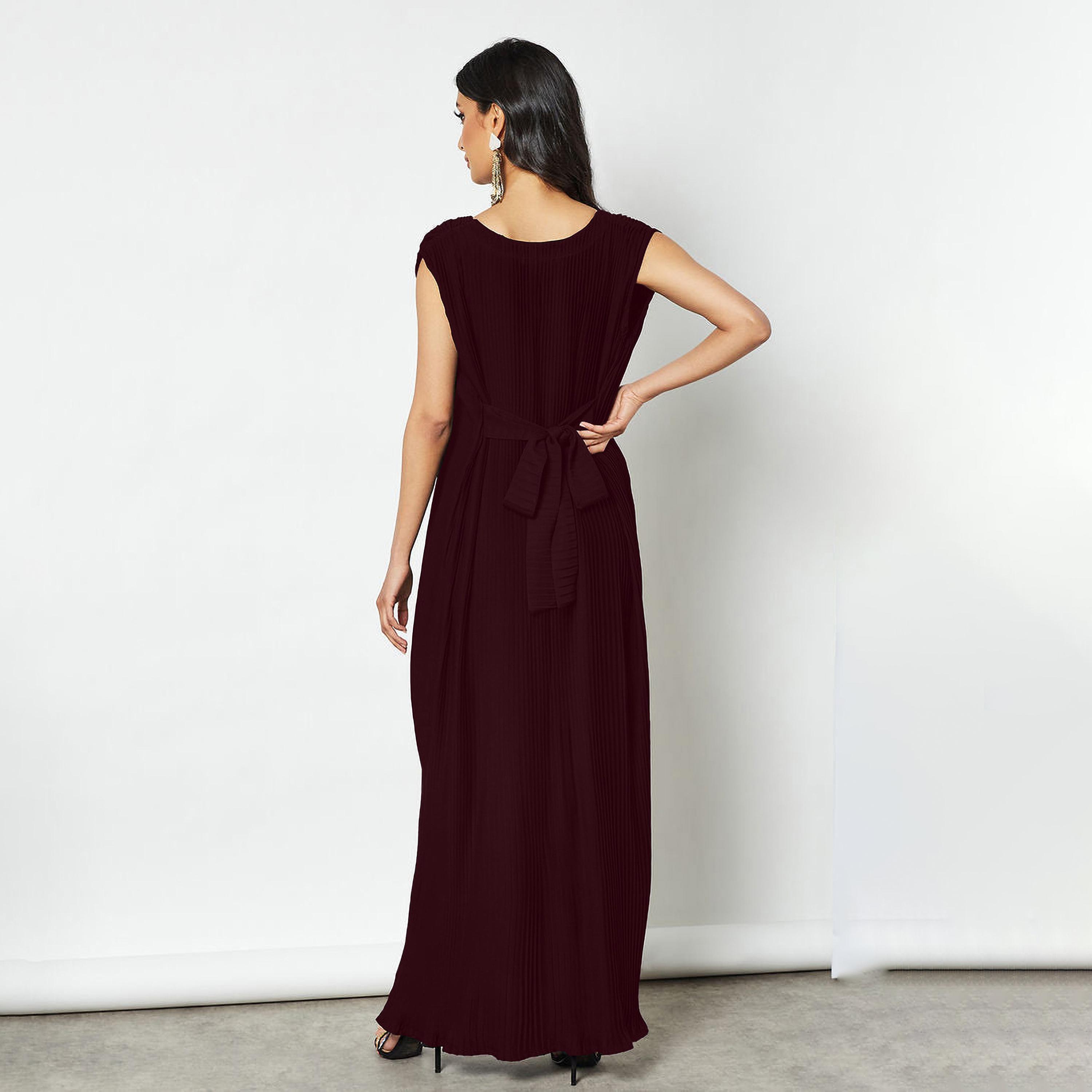 Nukhbaa Pleated Cap Sleeves Crepe Nida Women's Abaya Inner Dress-women-arabicclothing-abayainner-image-3