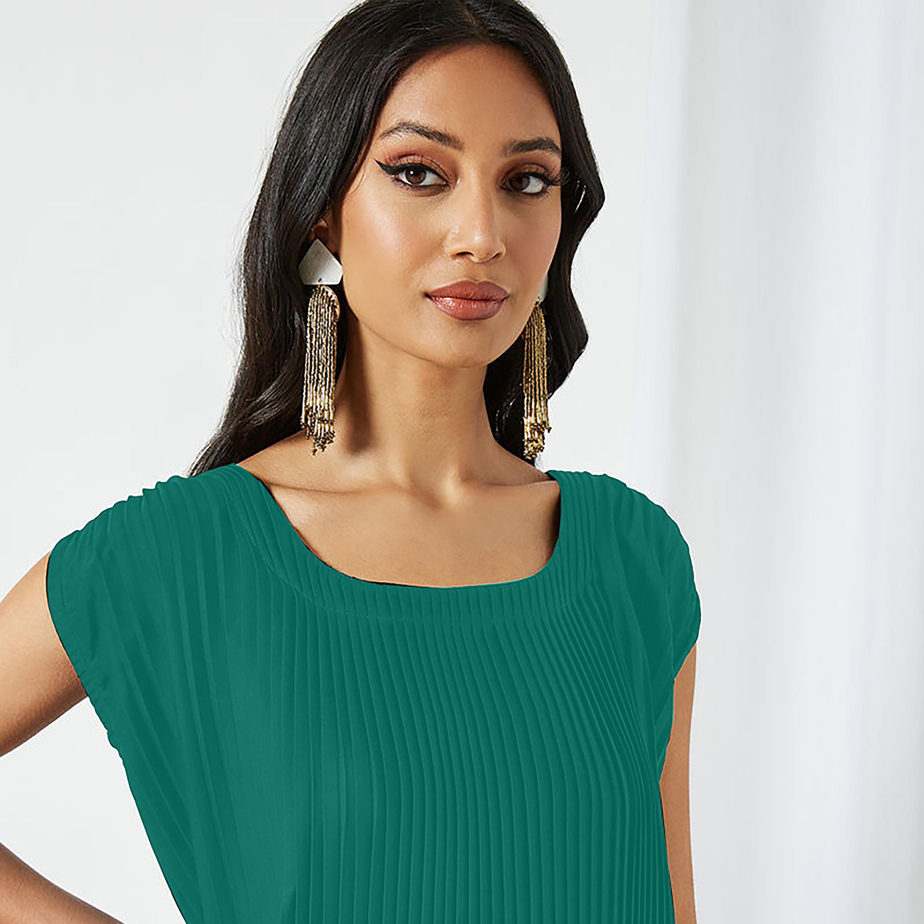 Nukhbaa Pleated Cap Sleeves Crepe Nida Women's Abaya Inner Dress-women-arabicclothing-abayainner-image-2