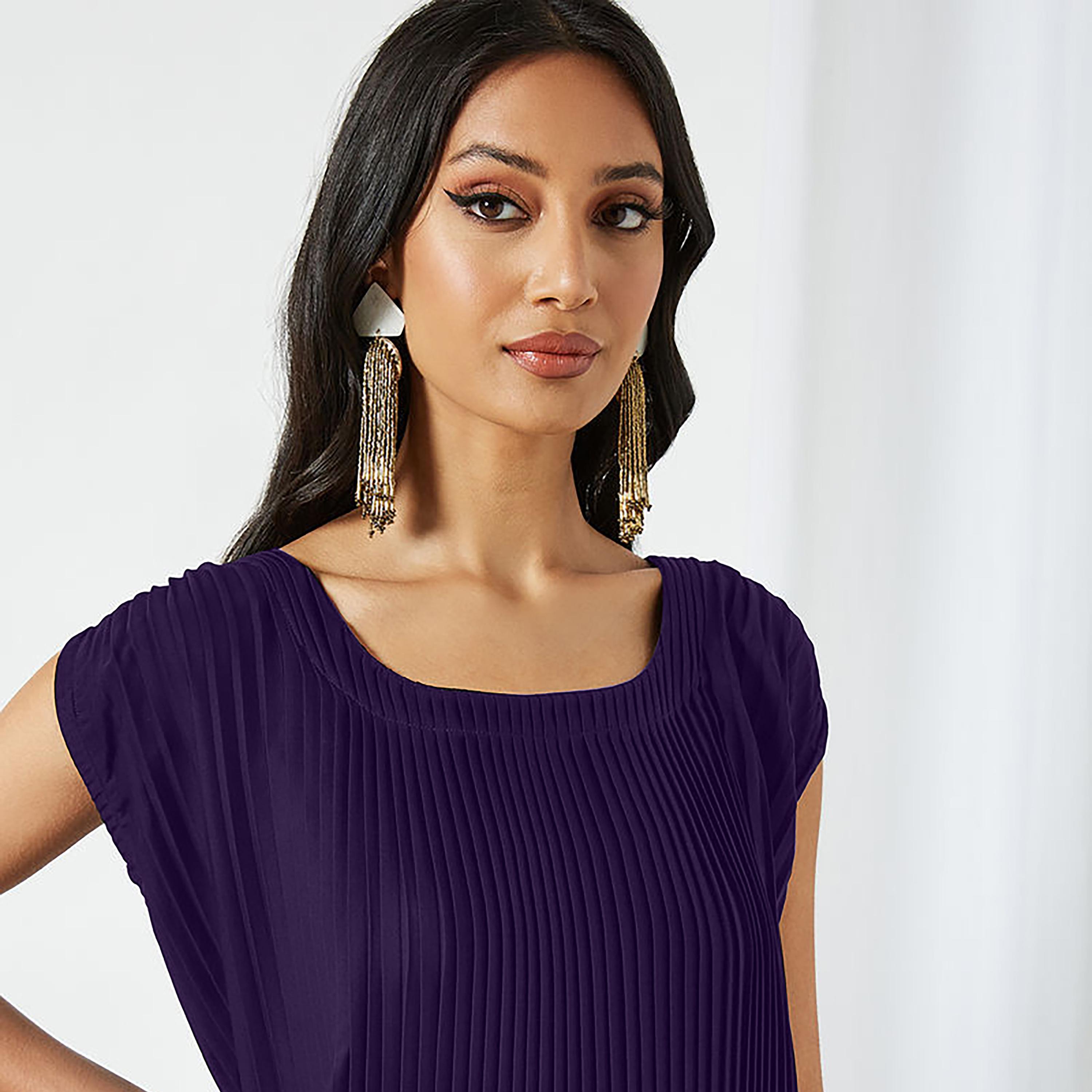 Nukhbaa Pleated Cap Sleeves Crepe Nida Women's Abaya Inner Dress-women-arabicclothing-abayainner-image-2