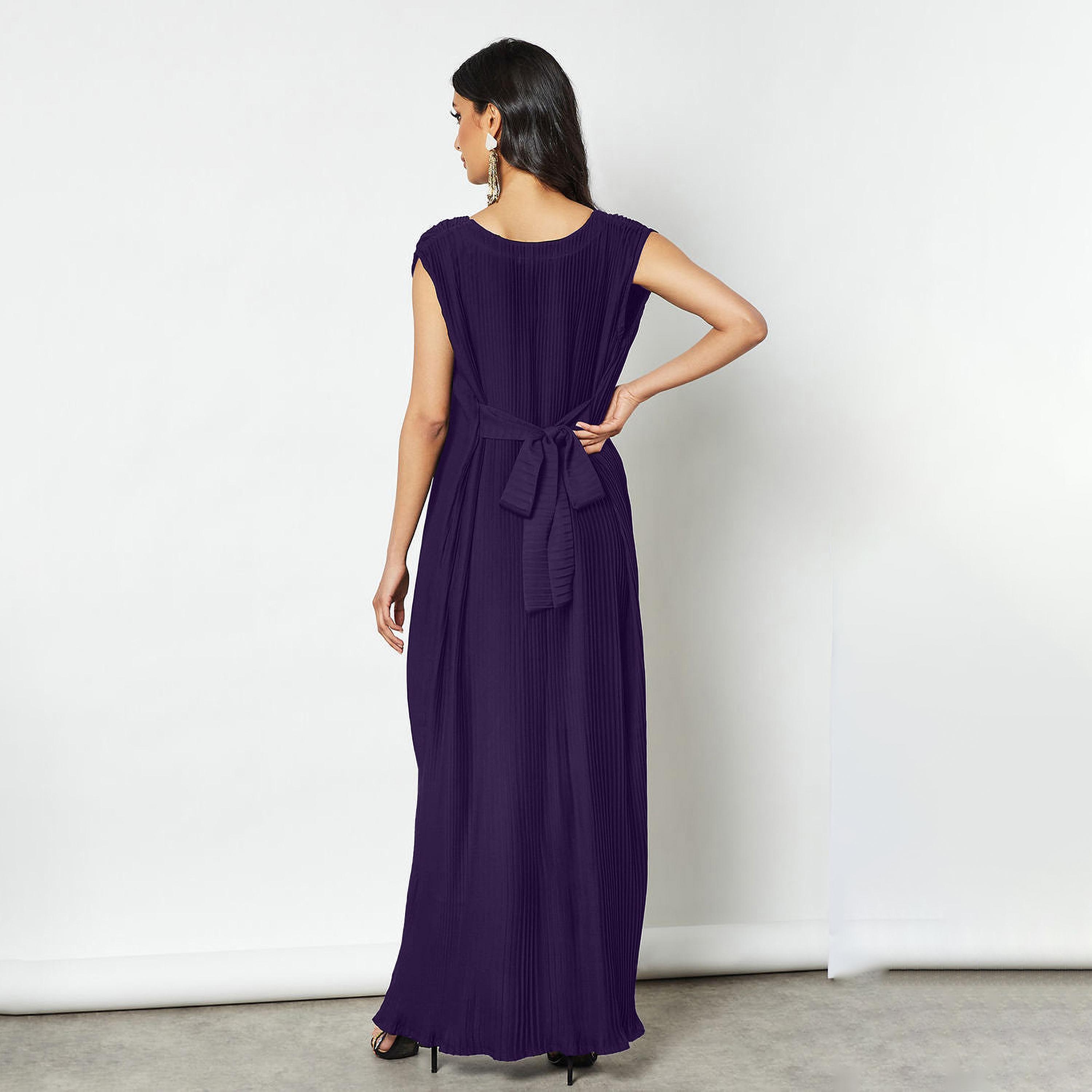 Nukhbaa Pleated Cap Sleeves Crepe Nida Women's Abaya Inner Dress-women-arabicclothing-abayainner-image-3