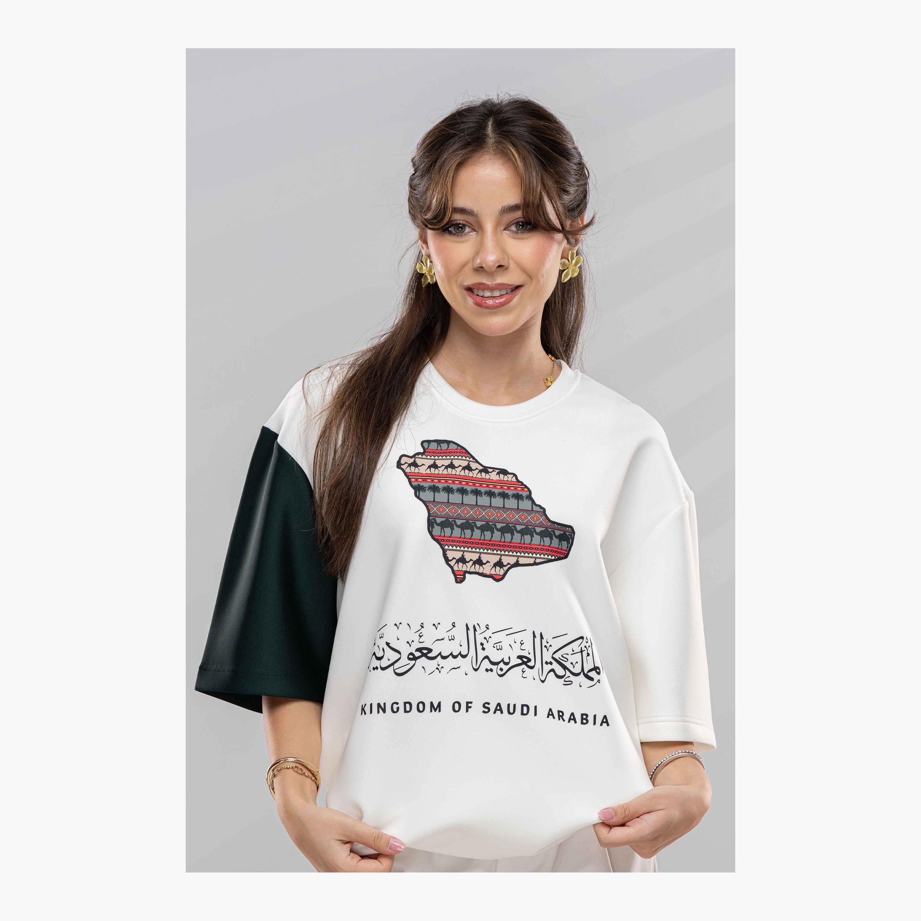 sanefn White and Green KSA National Day Graphic Print Women's T-Shirt-women-clothing-tshirts-image-1