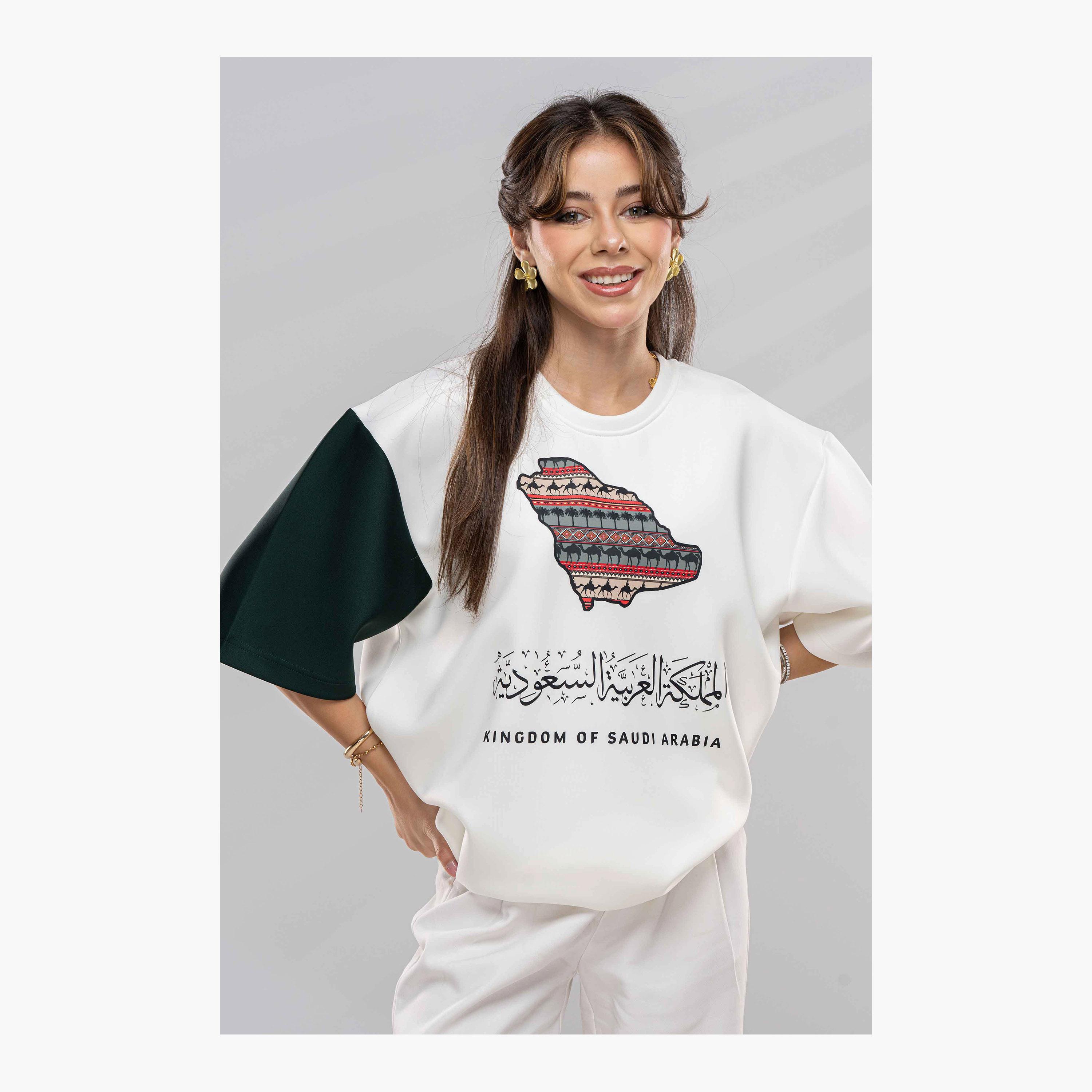 sanefn White and Green KSA National Day Graphic Print Women's T-Shirt-women-clothing-tshirts-image-2