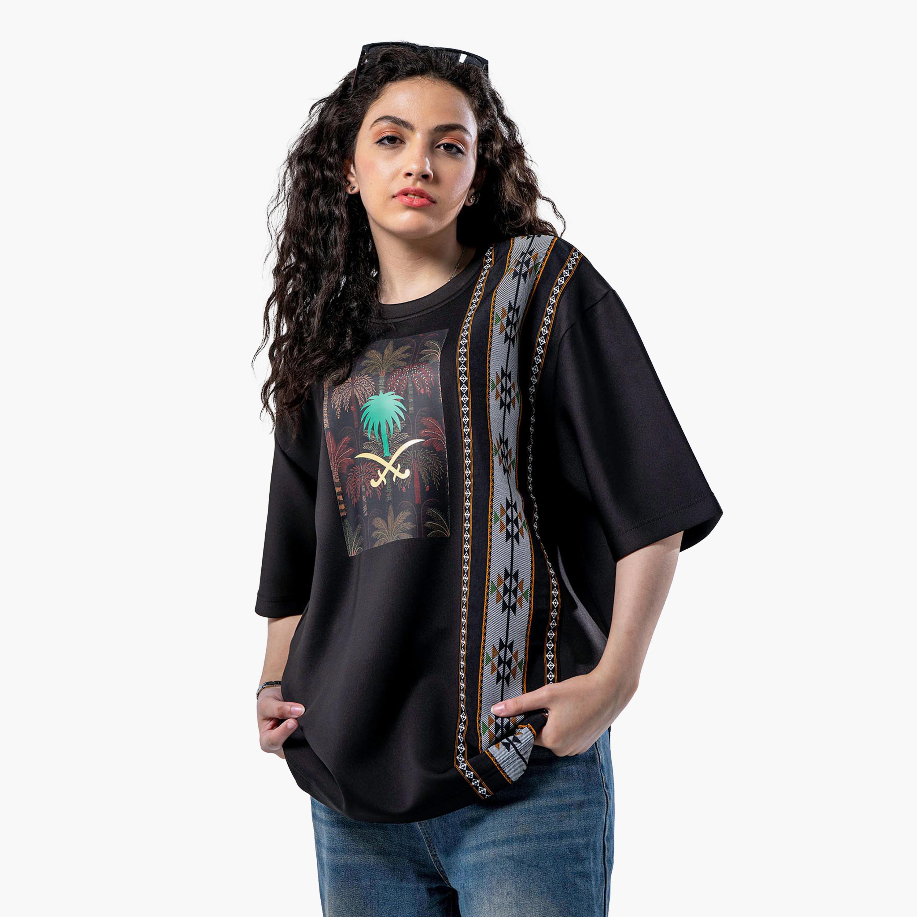 sanefn Black KSA National Day Graphic Print Women's T-Shirt-women-clothing-tshirts-image-2