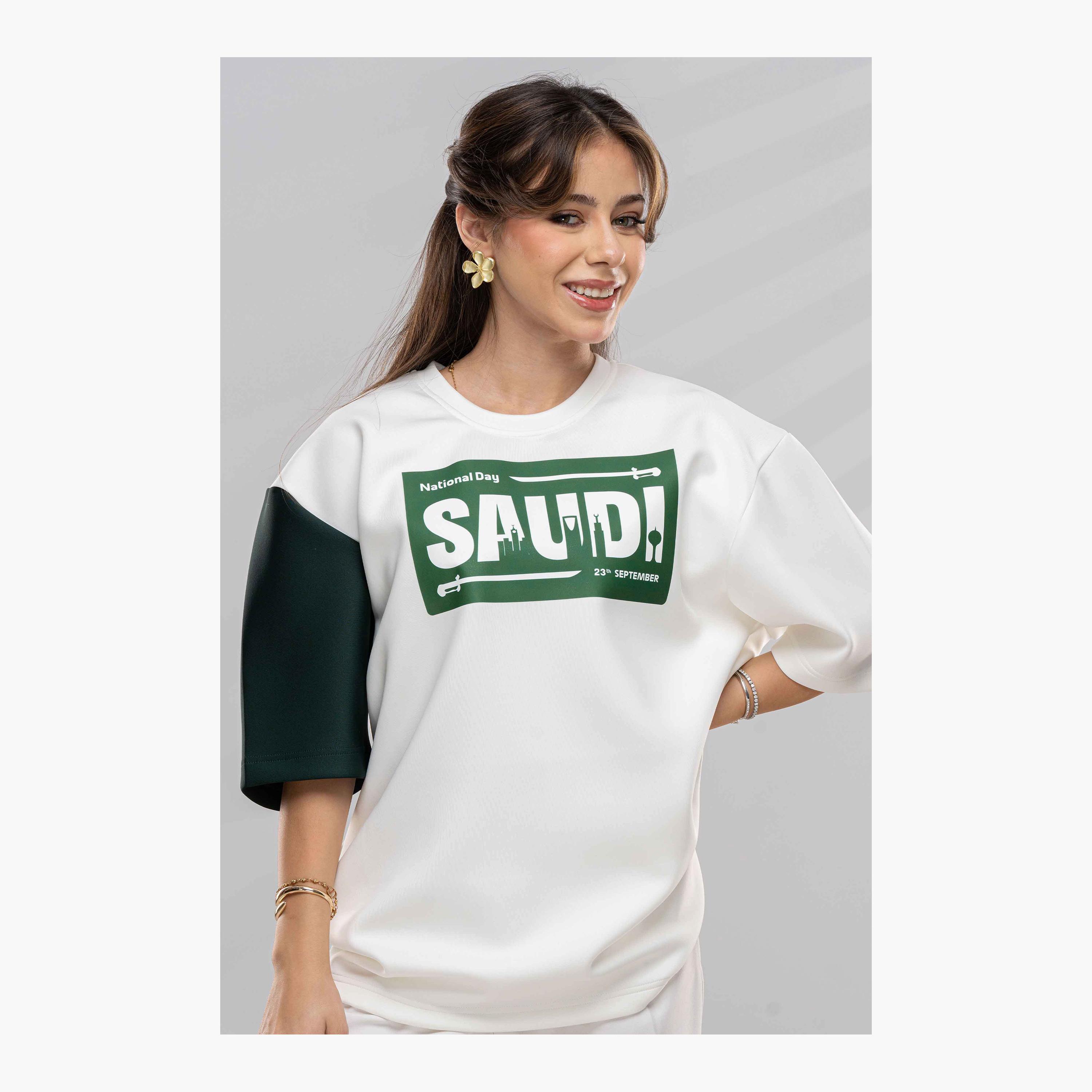 sanefn White and Green KSA National Day Graphic Print Women's T-Shirt-women-clothing-tshirts-image-2