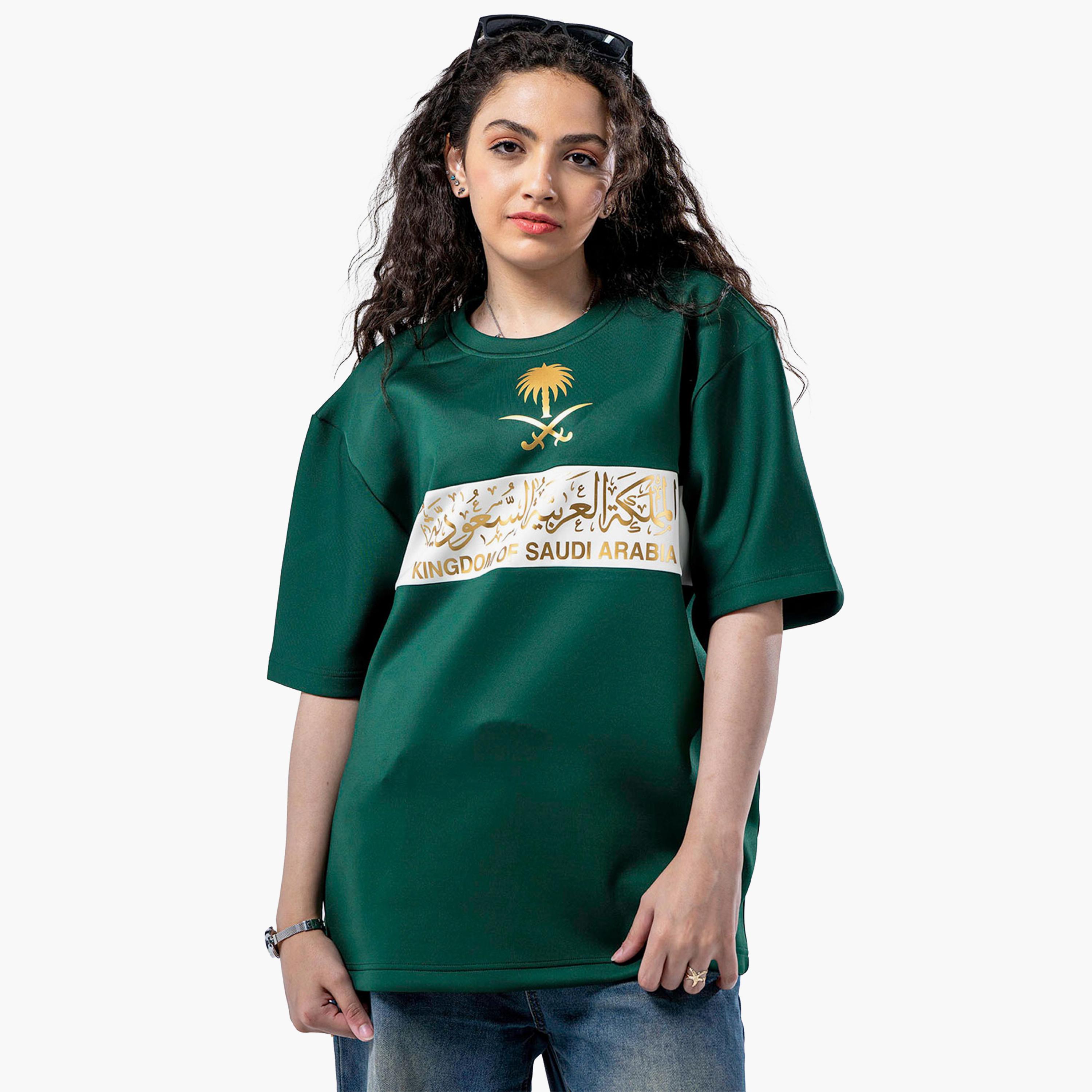 sanefn  Green and White KSA National Day Printed Women's T-Shirt-women-clothing-tshirts-image-1