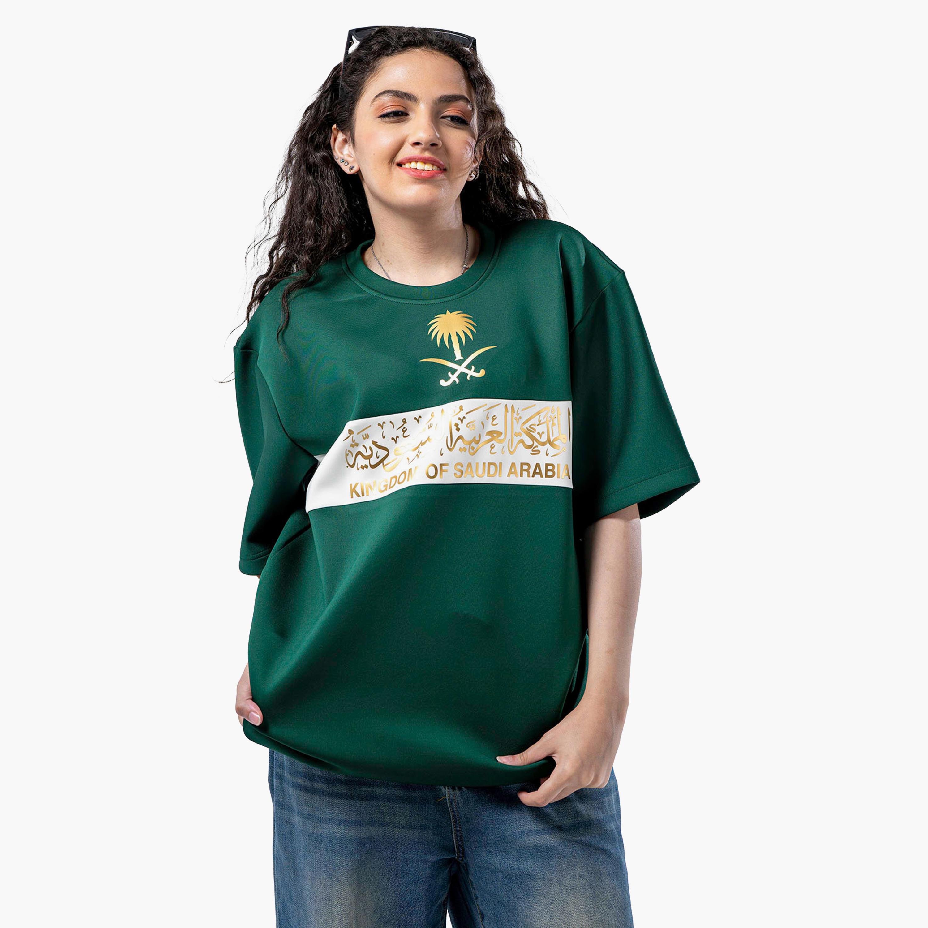 sanefn  Green and White KSA National Day Printed Women's T-Shirt-women-clothing-tshirts-image-2