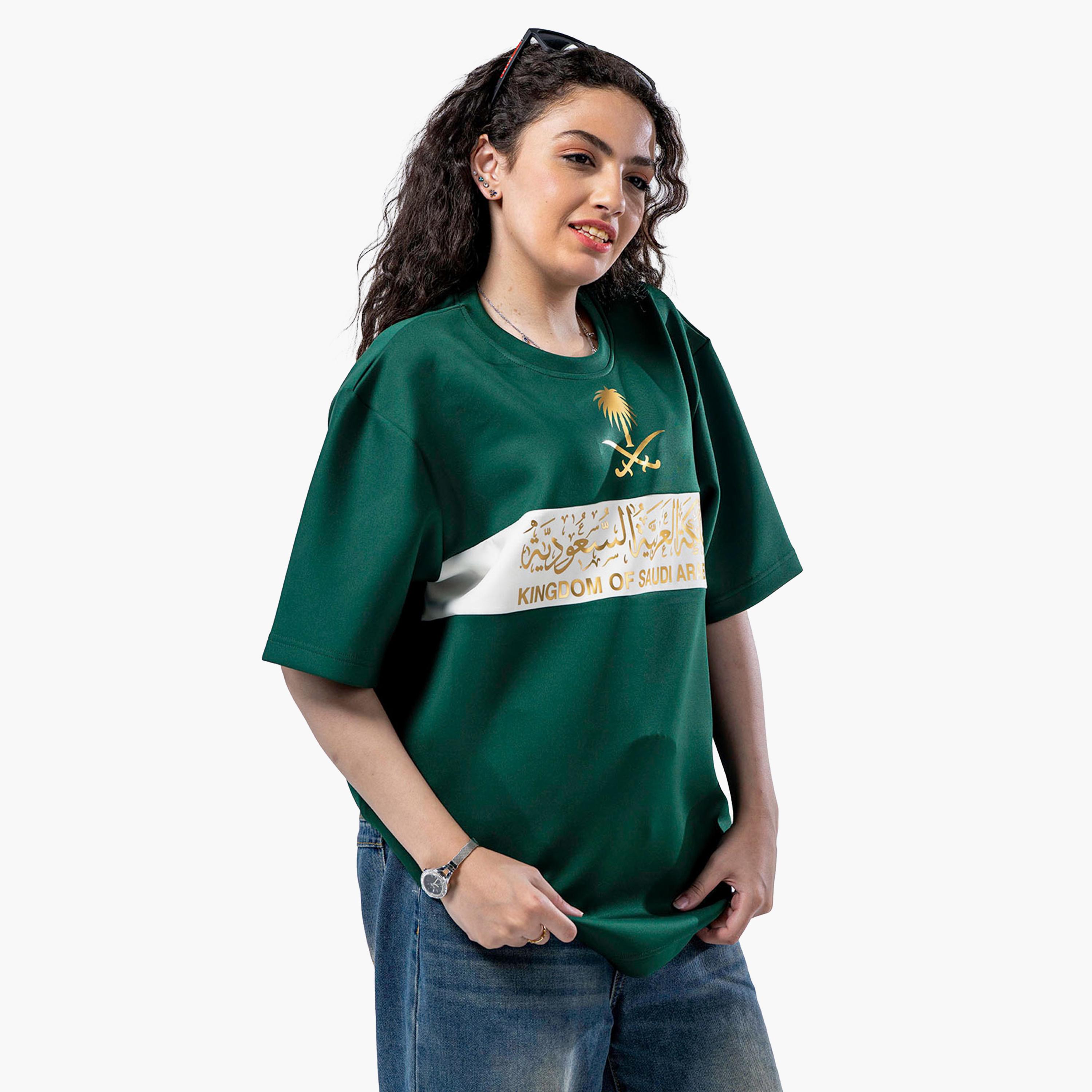 sanefn  Green and White KSA National Day Printed Women's T-Shirt-women-clothing-tshirts-image-4