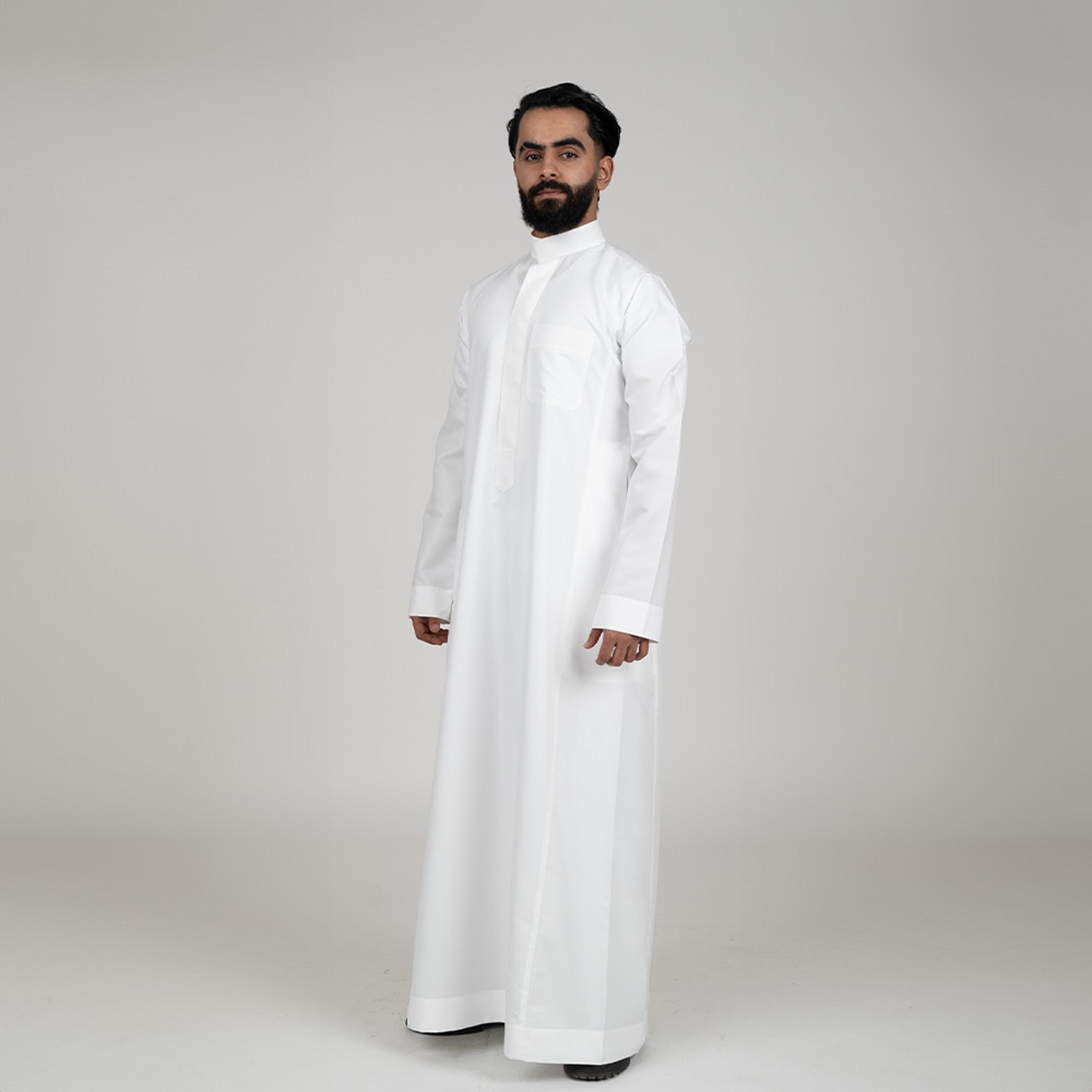 Al Aseel White Saudi Thobe with Hidden Zipper-men-arabicclothing-thobes-image-2