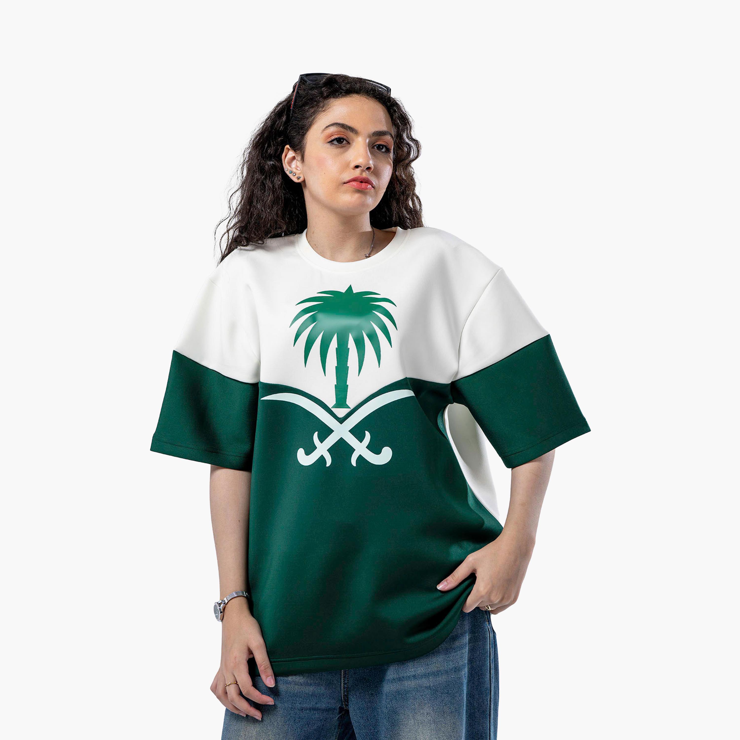 sanefn White and Green KSA National Day Graphic Print Women's T-Shirt-women-clothing-tshirts-image-1
