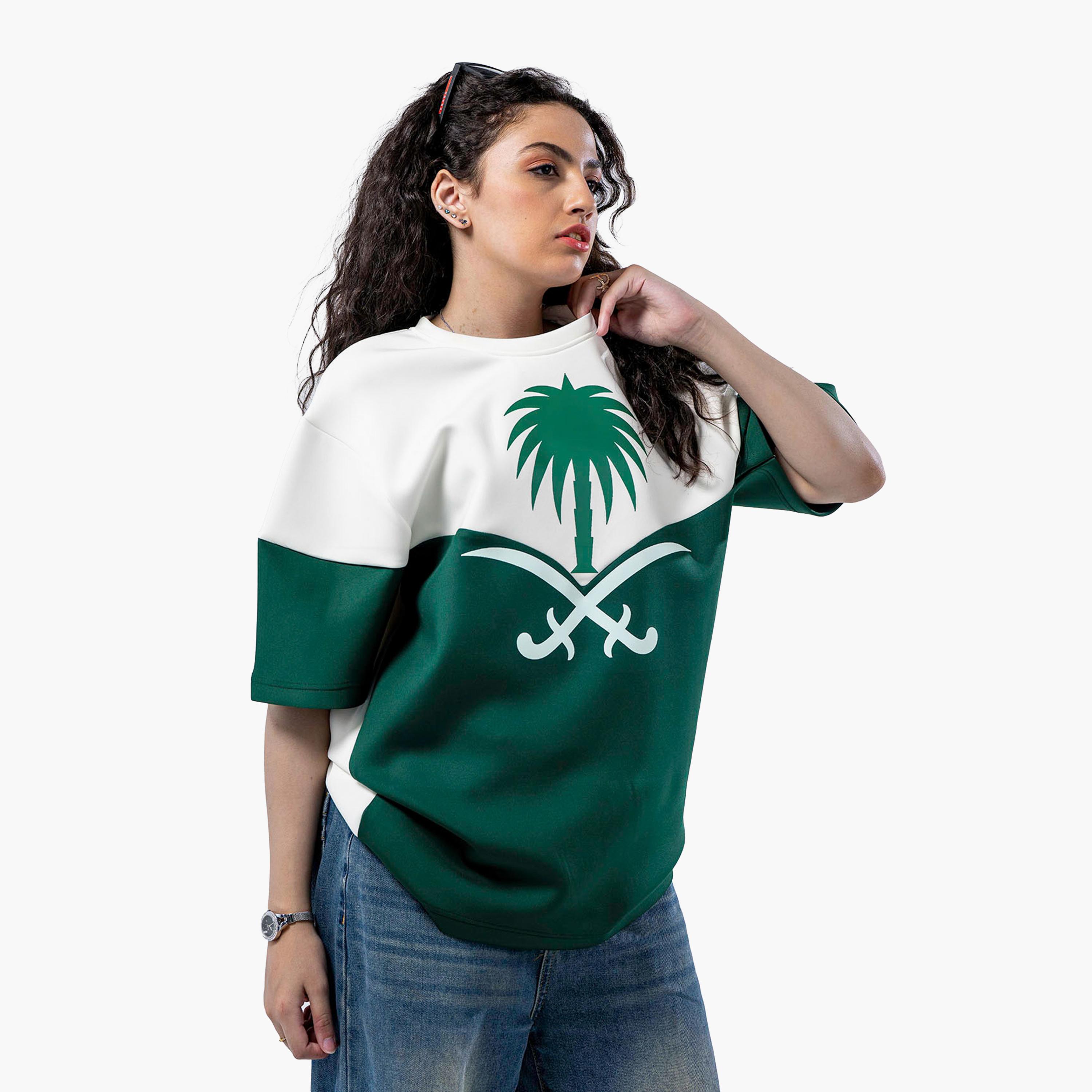 sanefn White and Green KSA National Day Graphic Print Women's T-Shirt-women-clothing-tshirts-image-2