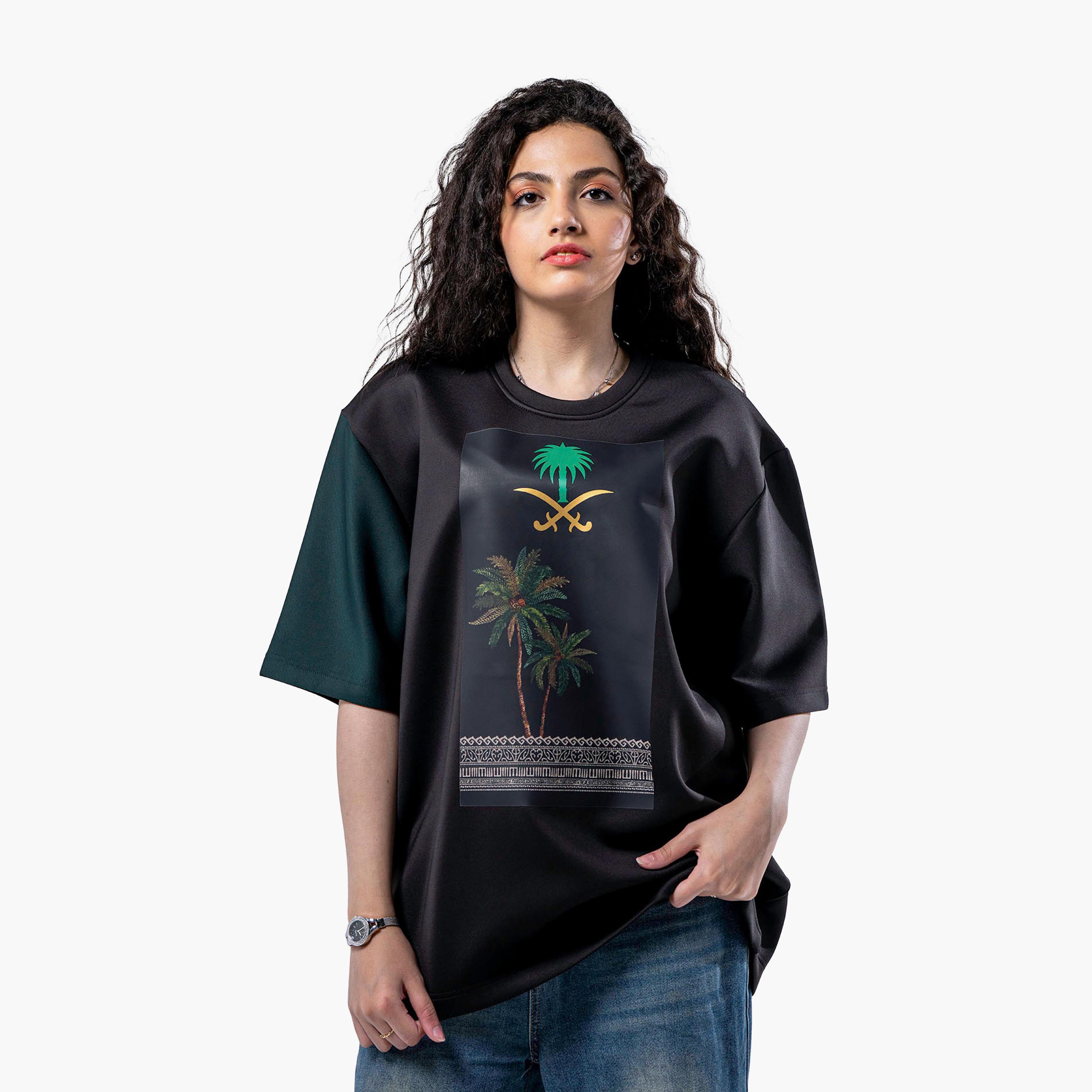 sanefn Black and Green KSA National Day Graphic Print Women's T-Shirt-women-clothing-tshirts-image-1