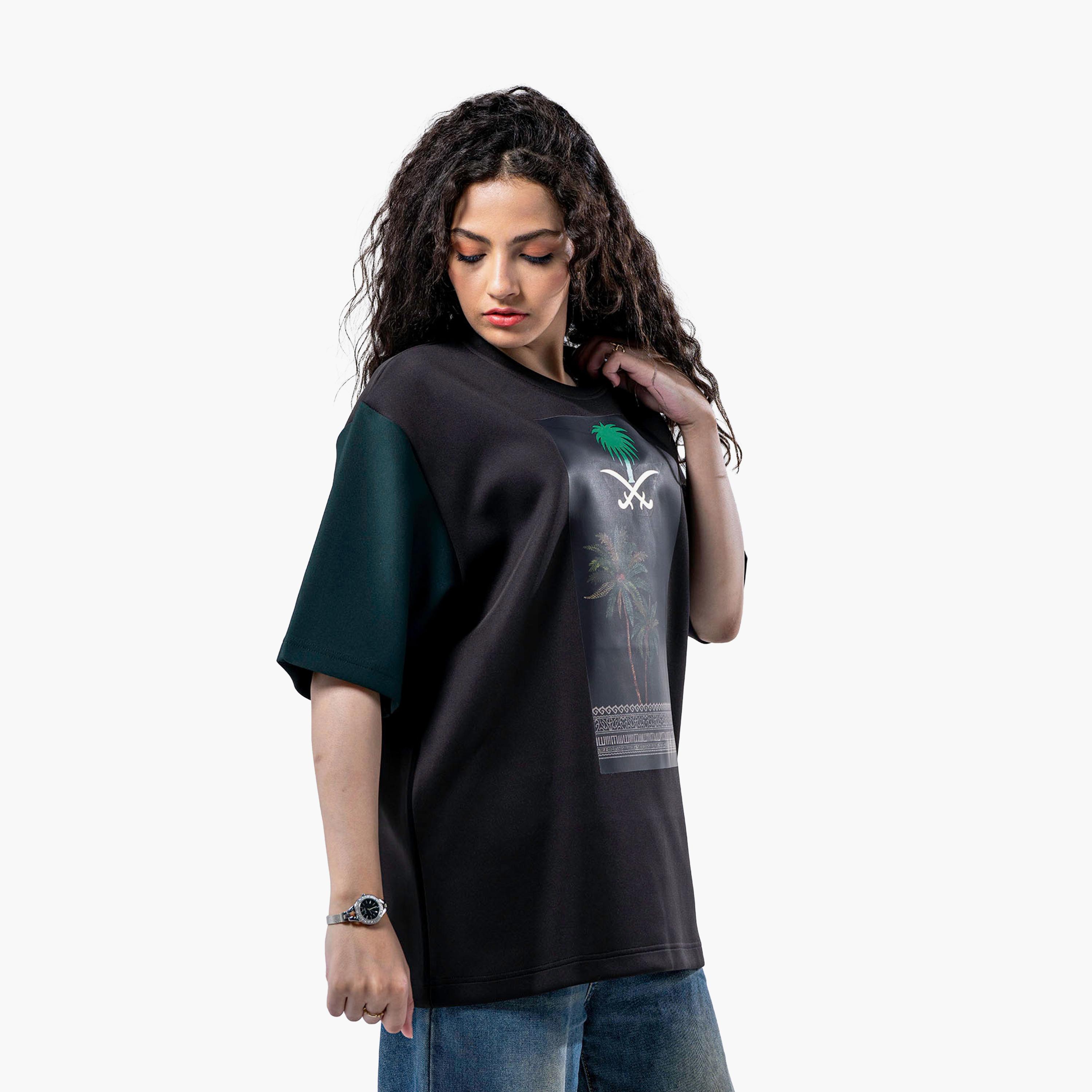 sanefn Black and Green KSA National Day Graphic Print Women's T-Shirt-women-clothing-tshirts-image-3