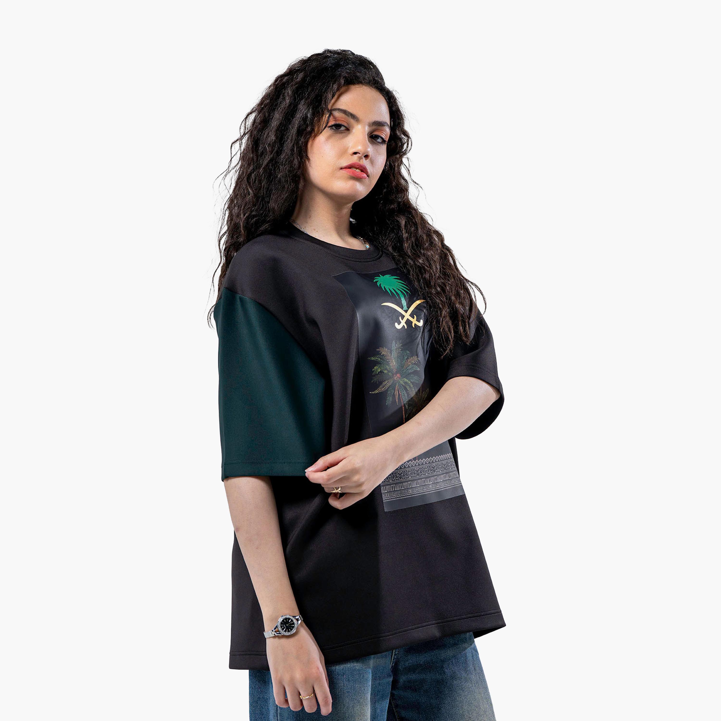 sanefn Black and Green KSA National Day Graphic Print Women's T-Shirt-women-clothing-tshirts-image-4