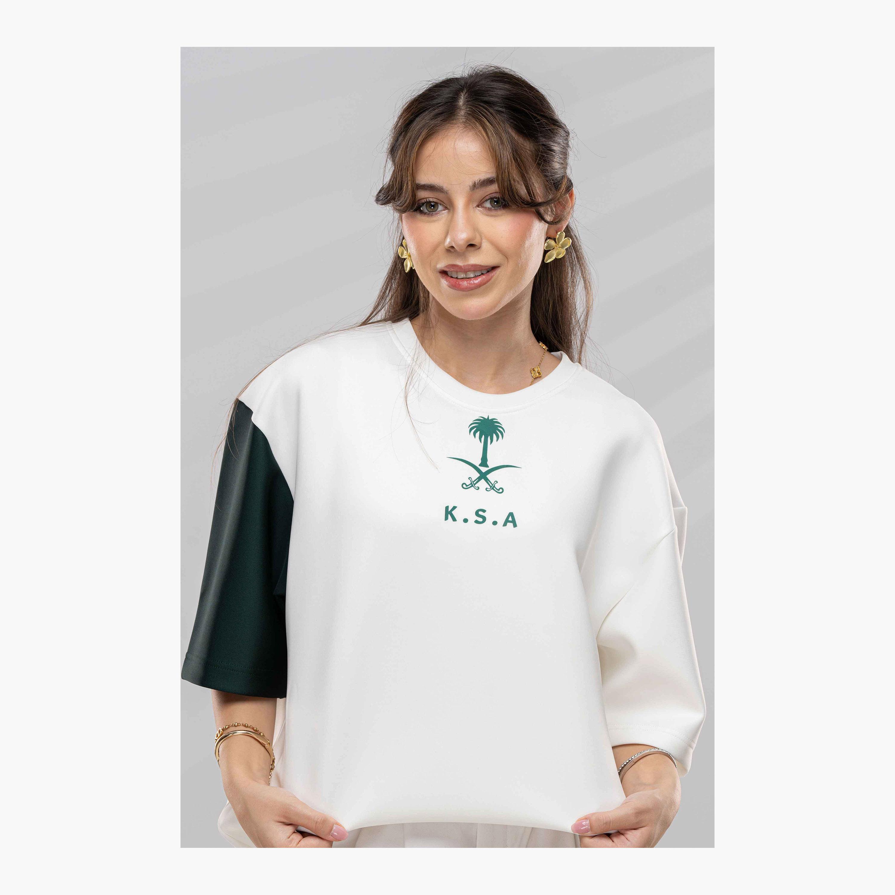 sanefn White and Green KSA National Day Printed Women's T-Shirt-women-clothing-tshirts-image-1