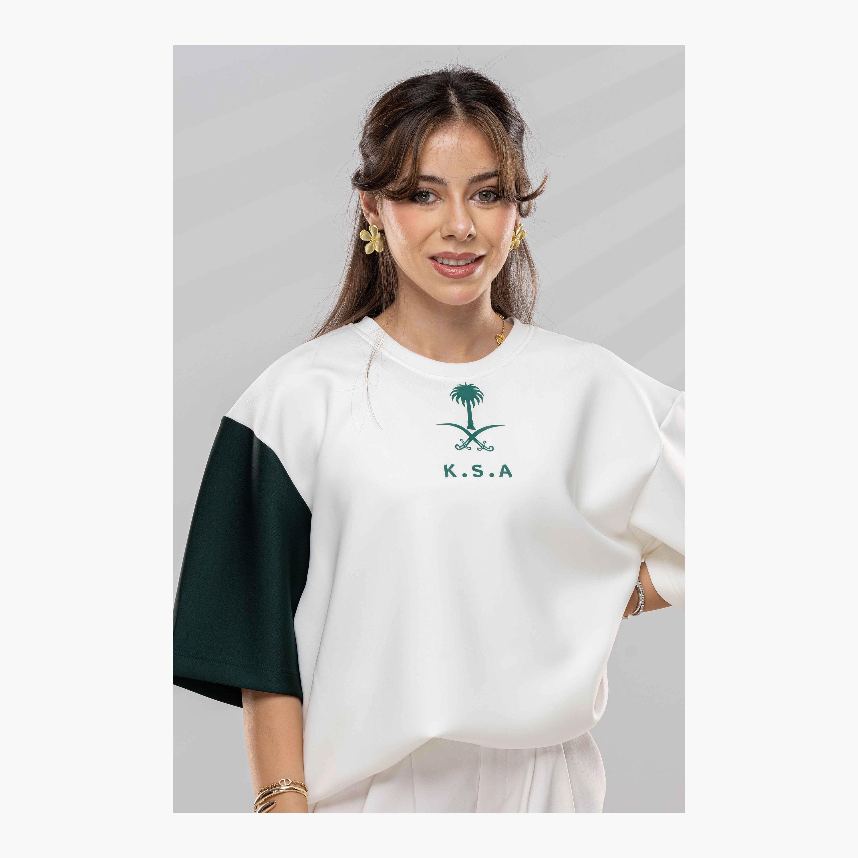 sanefn White and Green KSA National Day Printed Women's T-Shirt-women-clothing-tshirts-image-2