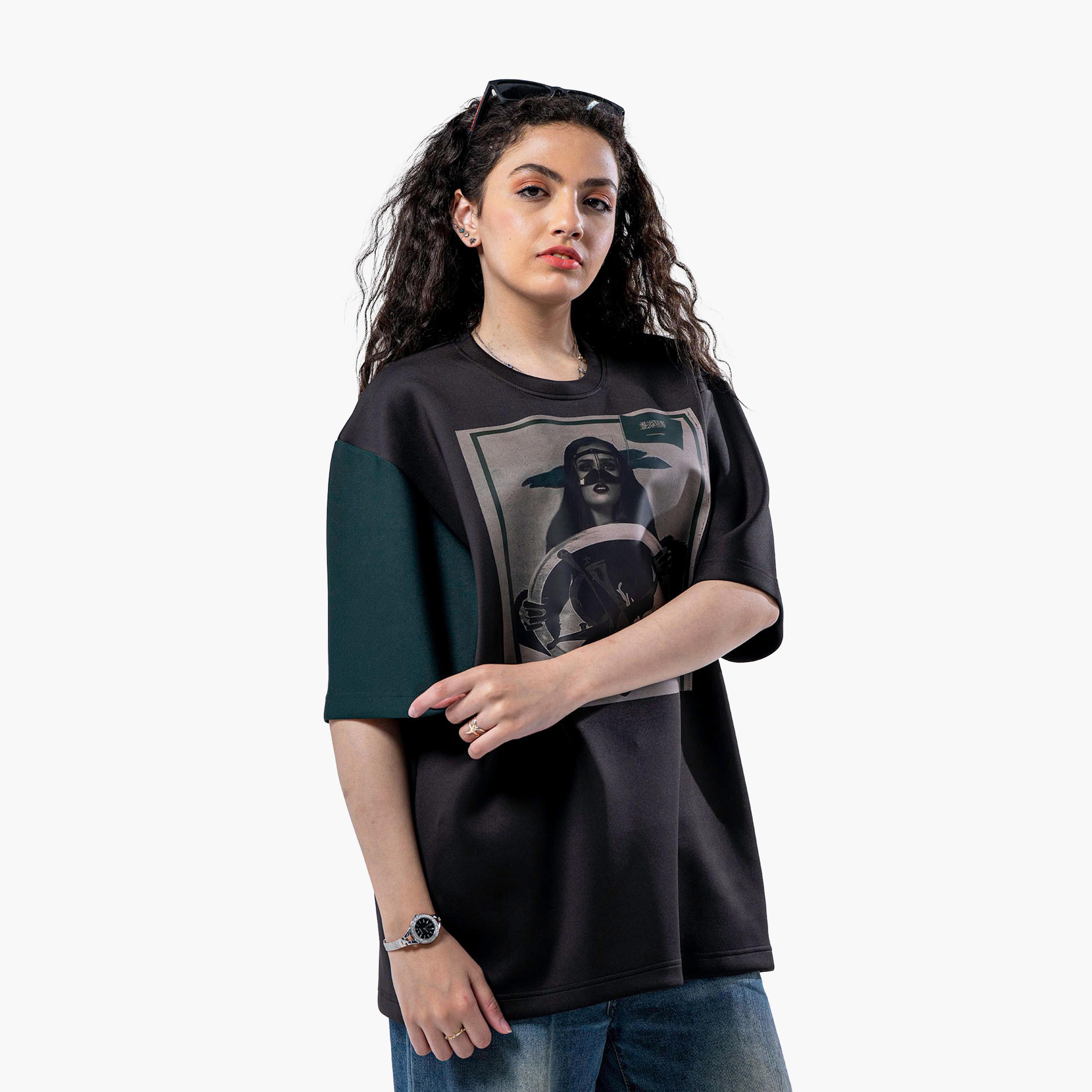 sanefn Black and Green KSA National Day Graphic Print Women's T-Shirt-women-clothing-tshirts-image-3