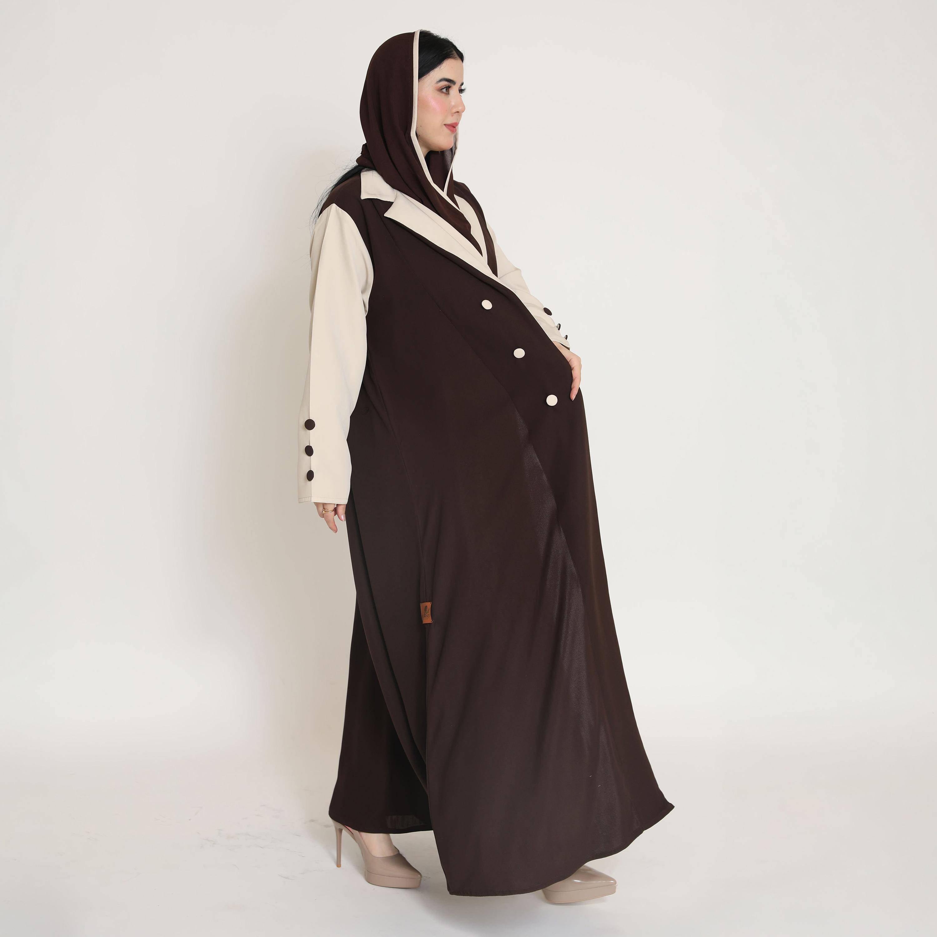 Elegant Hijab Dual Tone Lapel Collar Contrast Sleeves Women's Formal Blazer Style Abaya with Hijab-women-arabicclothing-abayas-image-2