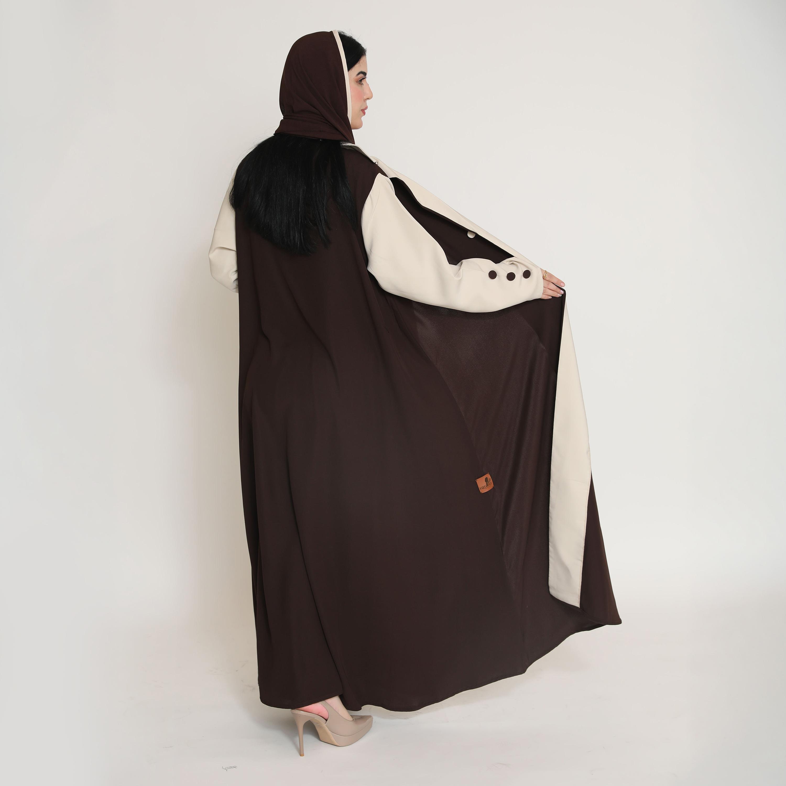 Elegant Hijab Dual Tone Lapel Collar Contrast Sleeves Women's Formal Blazer Style Abaya with Hijab-women-arabicclothing-abayas-image-4