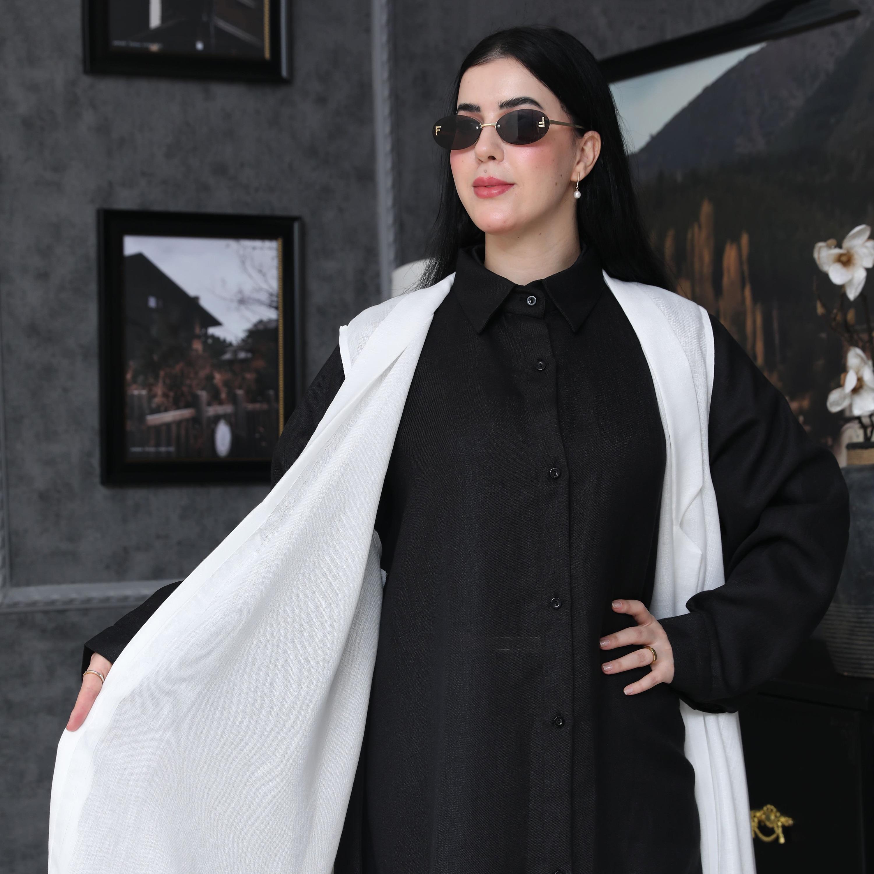 Elegant Hijab Multicolour Collared Crepe Women's Formal Shirt Style Half Cloche Abaya with Jacket-women-arabicclothing-abayas-image-2
