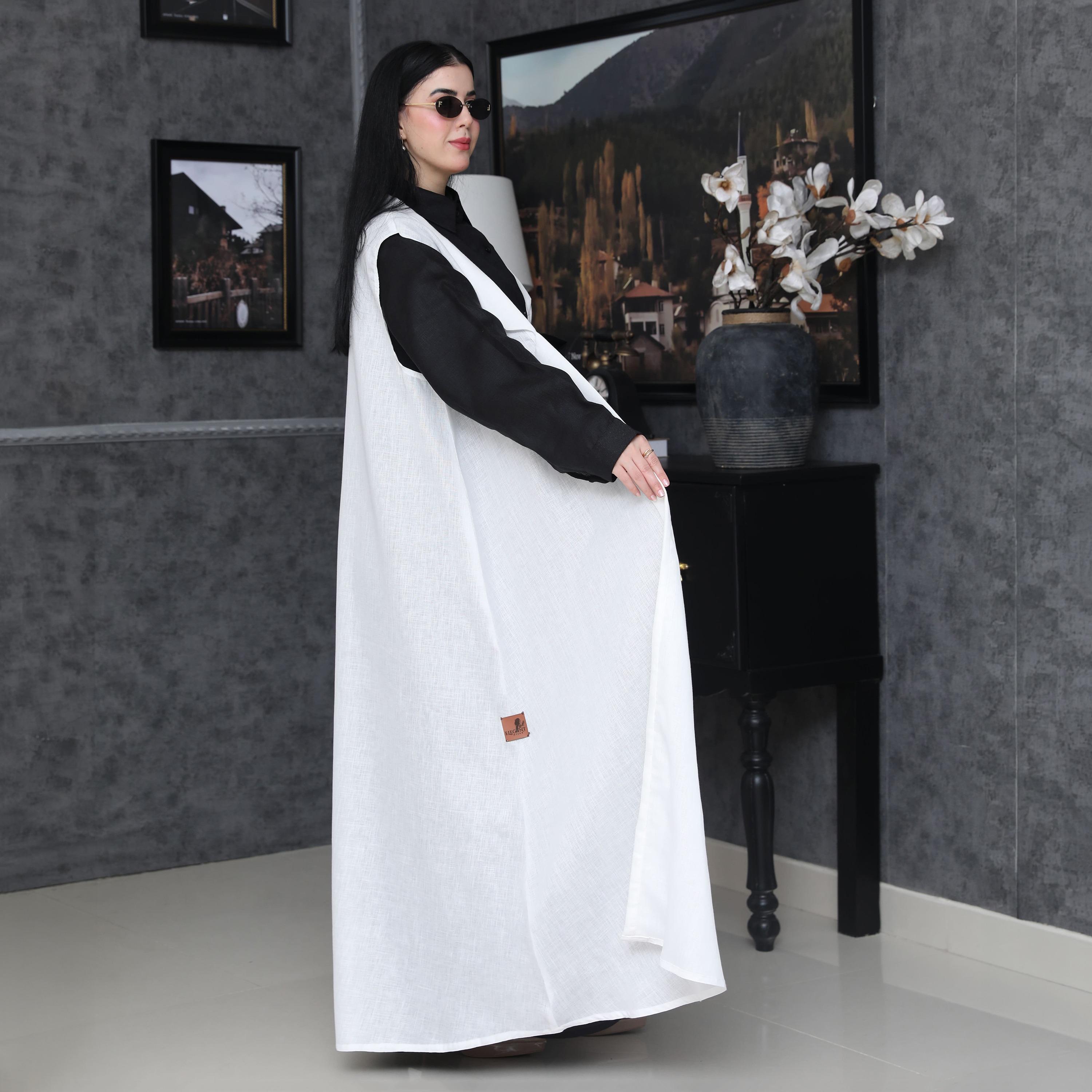 Elegant Hijab Multicolour Collared Crepe Women's Formal Shirt Style Half Cloche Abaya with Jacket-women-arabicclothing-abayas-image-3