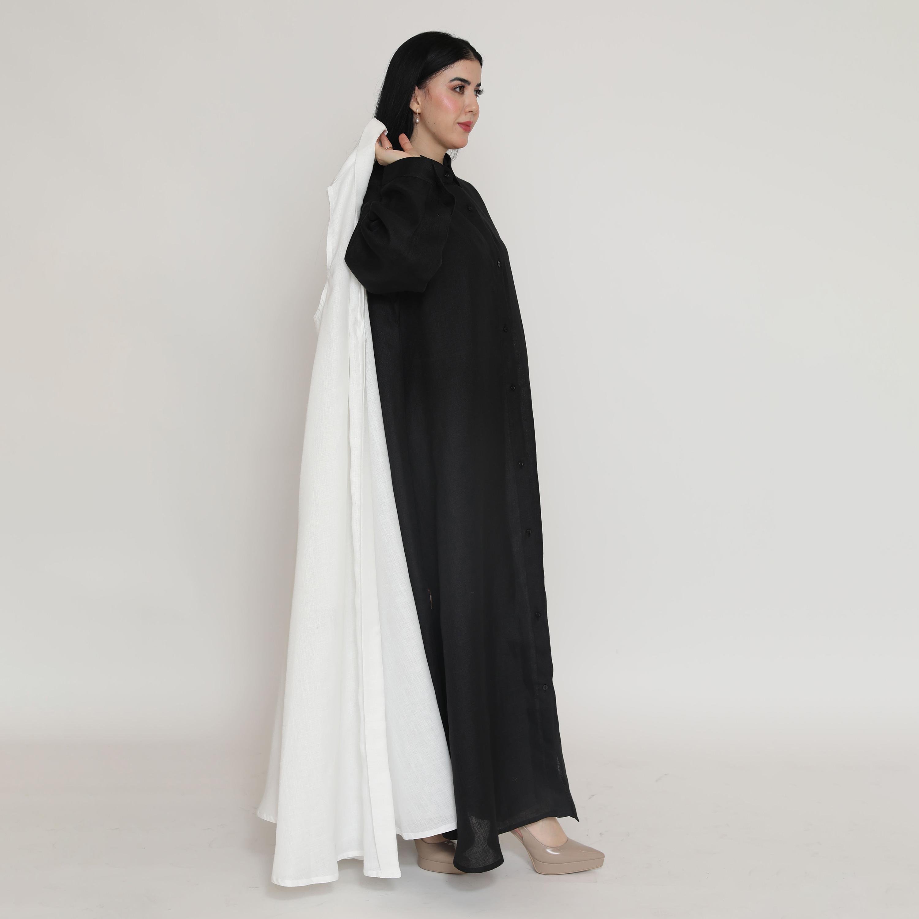 Elegant Hijab Multicolour Collared Crepe Women's Formal Shirt Style Half Cloche Abaya with Jacket-women-arabicclothing-abayas-image-4