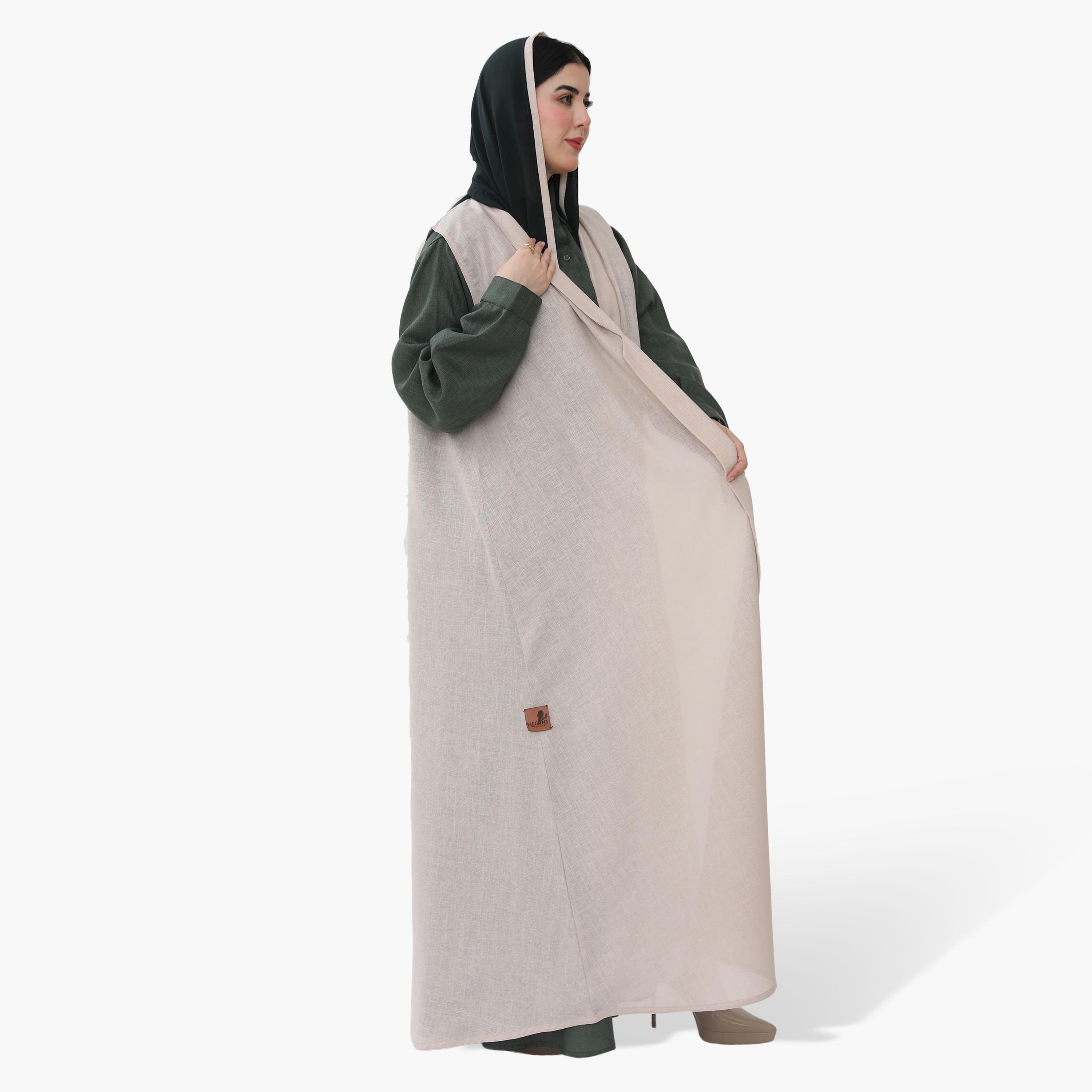 Elegant Hijab Multicolour Collared Crepe Women's Formal Shirt Style Half Cloche Abaya with Jacket-women-arabicclothing-abayas-image-3