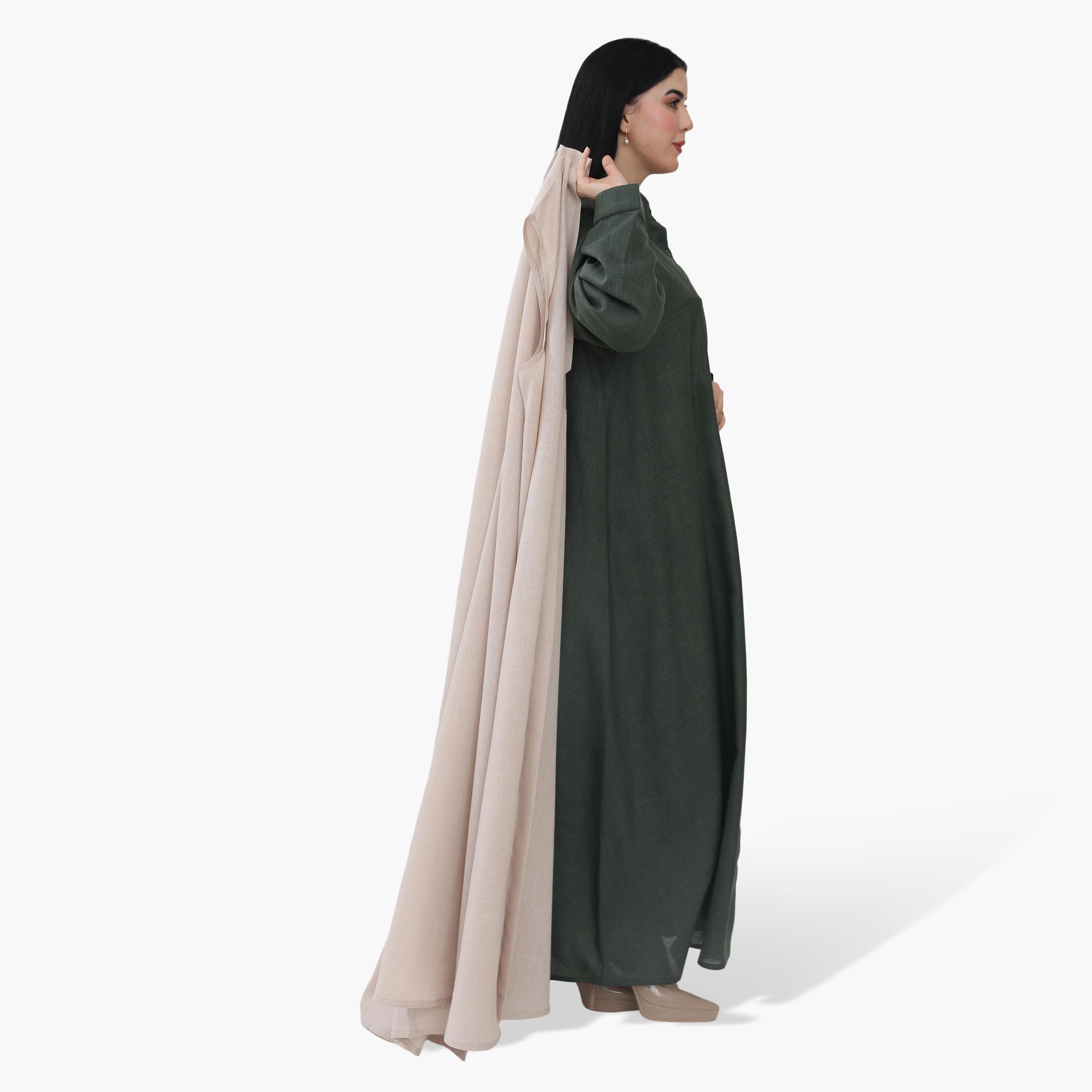 Elegant Hijab Multicolour Collared Crepe Women's Formal Shirt Style Half Cloche Abaya with Jacket-women-arabicclothing-abayas-image-4