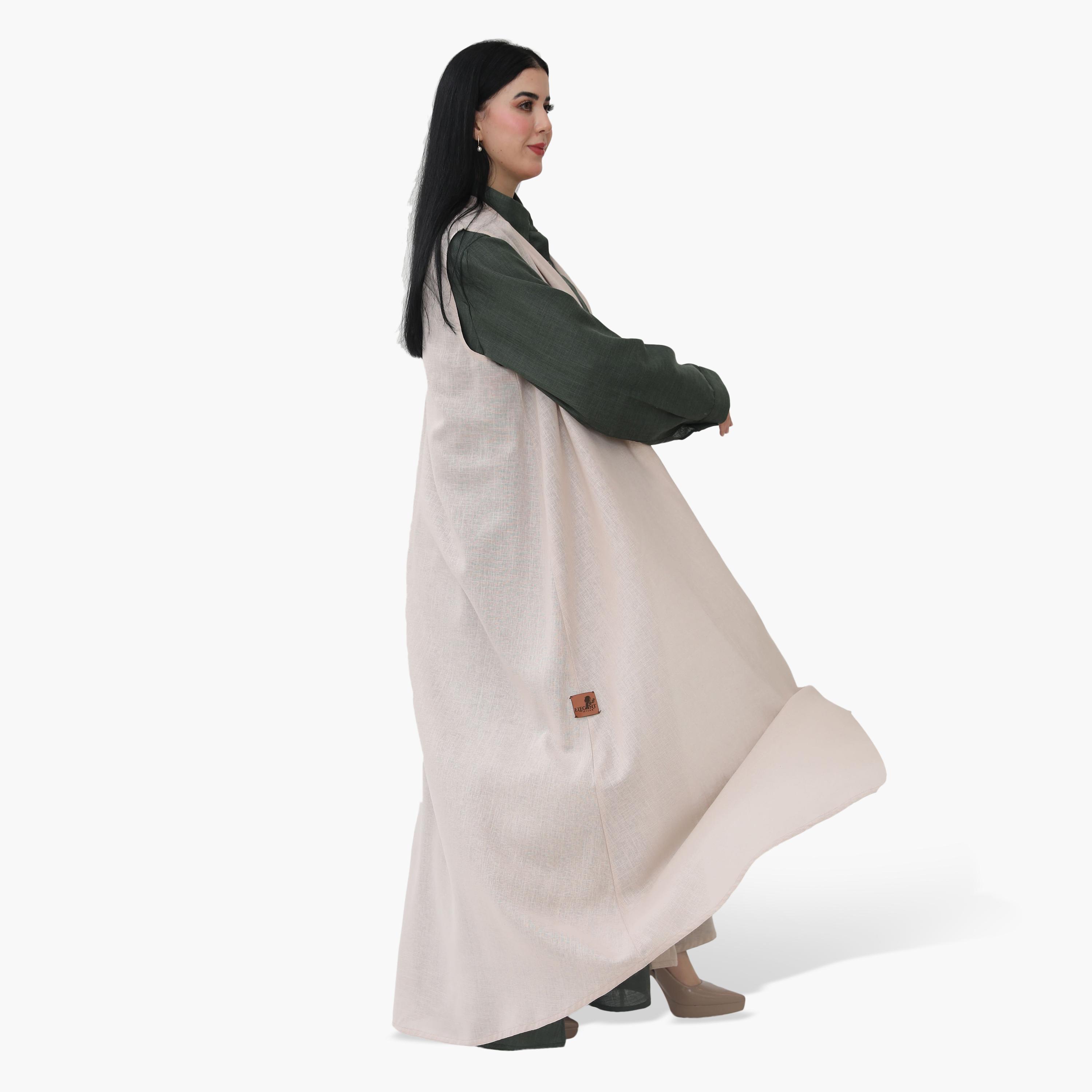 Elegant Hijab Multicolour Collared Crepe Women's Formal Shirt Style Half Cloche Abaya with Jacket-women-arabicclothing-abayas-image-5