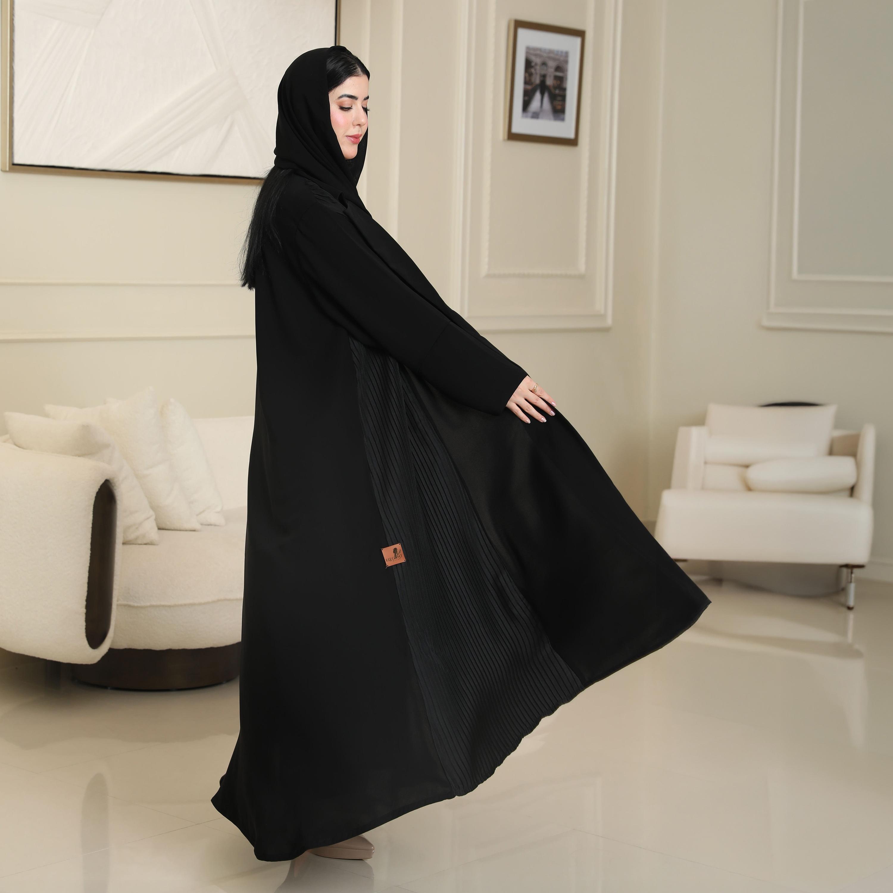 Elegant Hijab Pleated Panel Lapel Collar Crepe Women's Formal Blazer Half Cloche Abaya with Hijab-women-arabicclothing-abayas-image-2