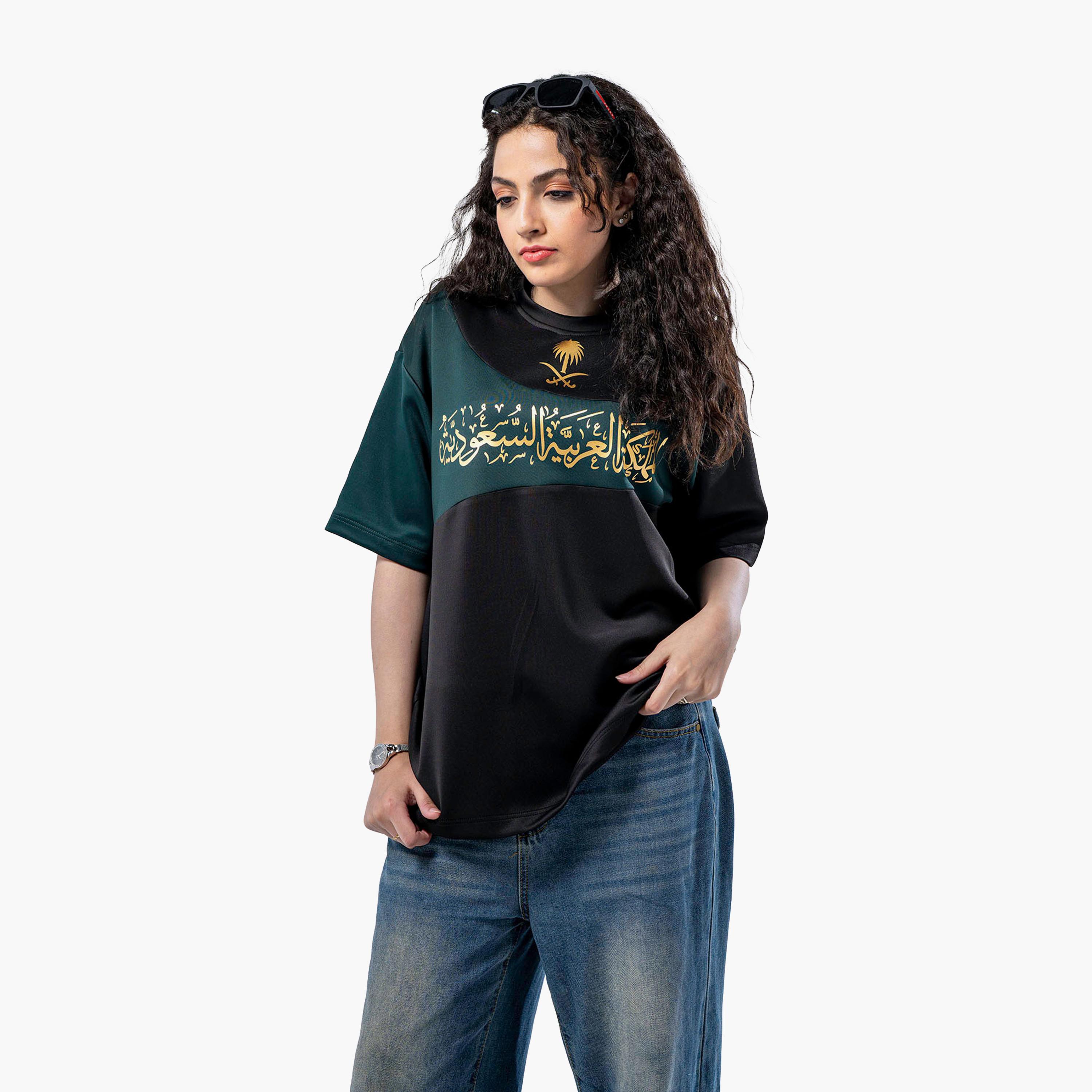 sanefn Black and Green KSA National Day Printed Women's T-Shirt-women-clothing-tshirts-image-3