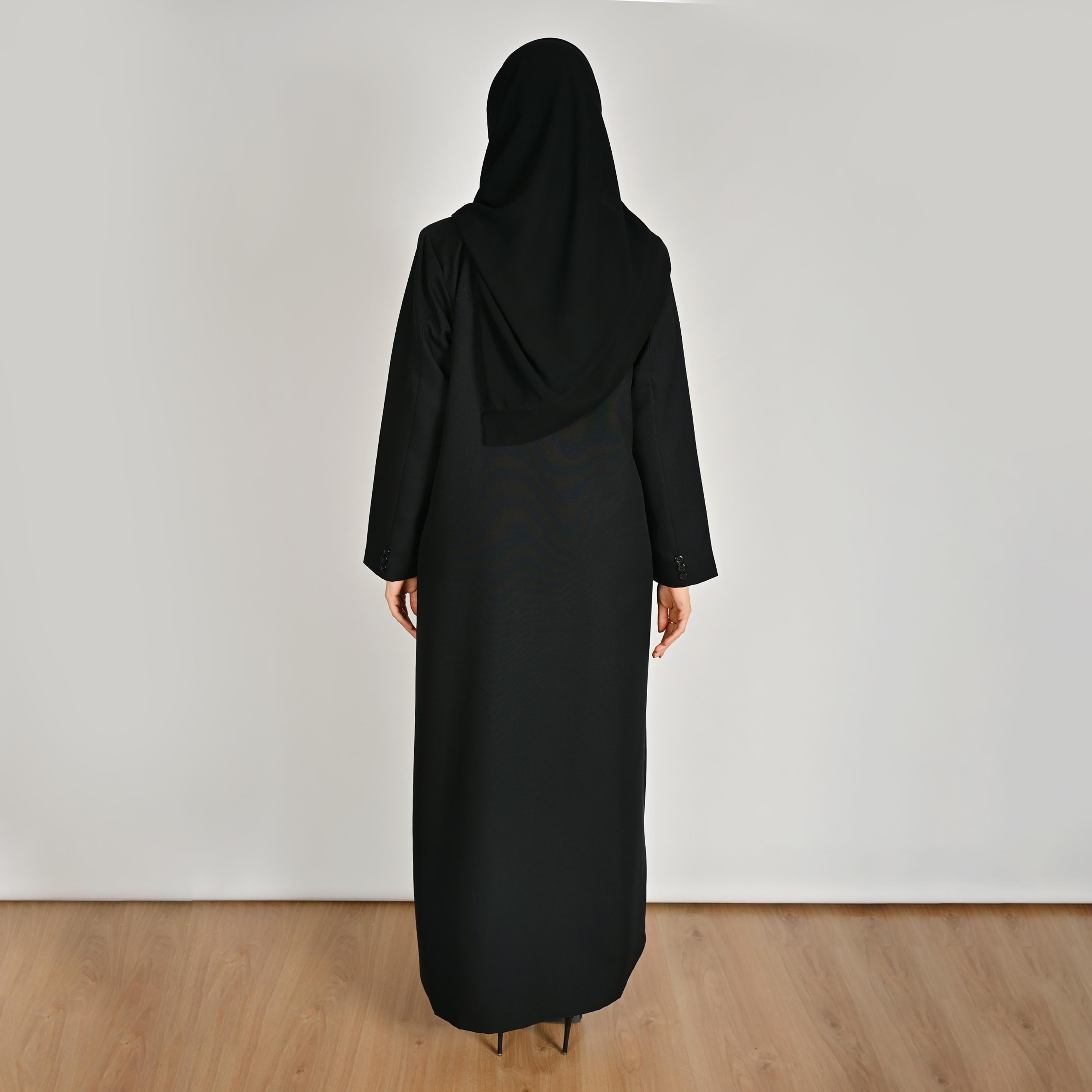 عباية كتان حريمي مفتوحة من الأمام بتفاصيل أزرار كريستال مع حجاب من حوراء-women-arabicclothing-abayas-image-7