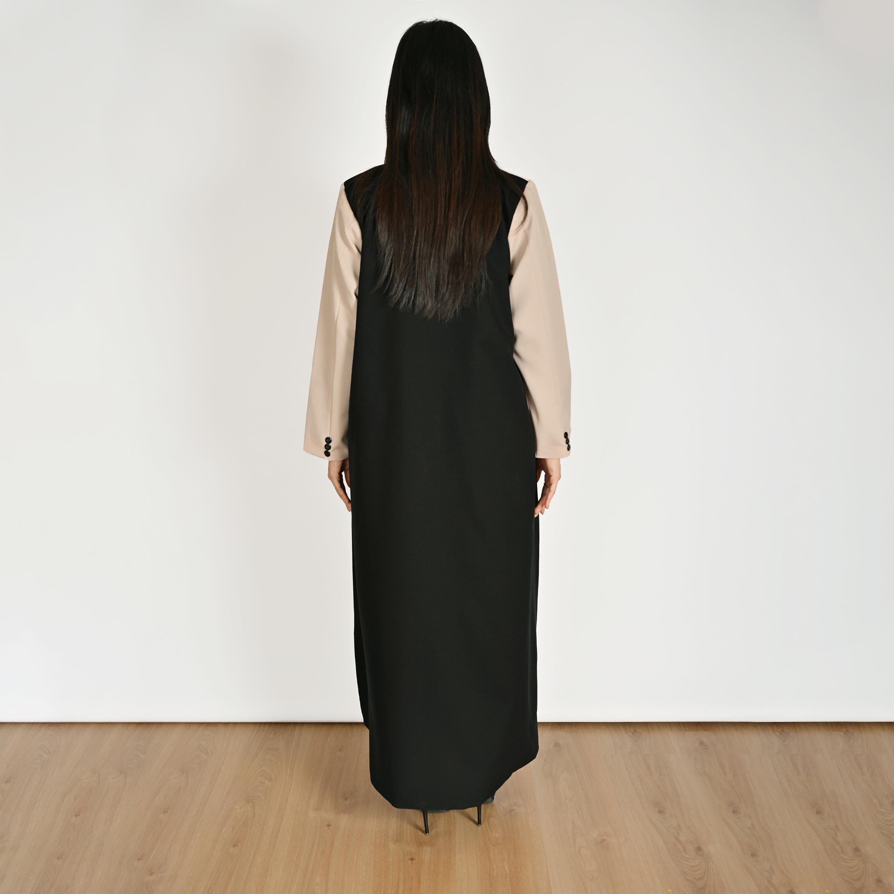 Hawraa Multicolour Notch Lapel Collar Lace Detail Women's Blazer Linen Abaya with Hijab-women-arabicclothing-abayas-image-7