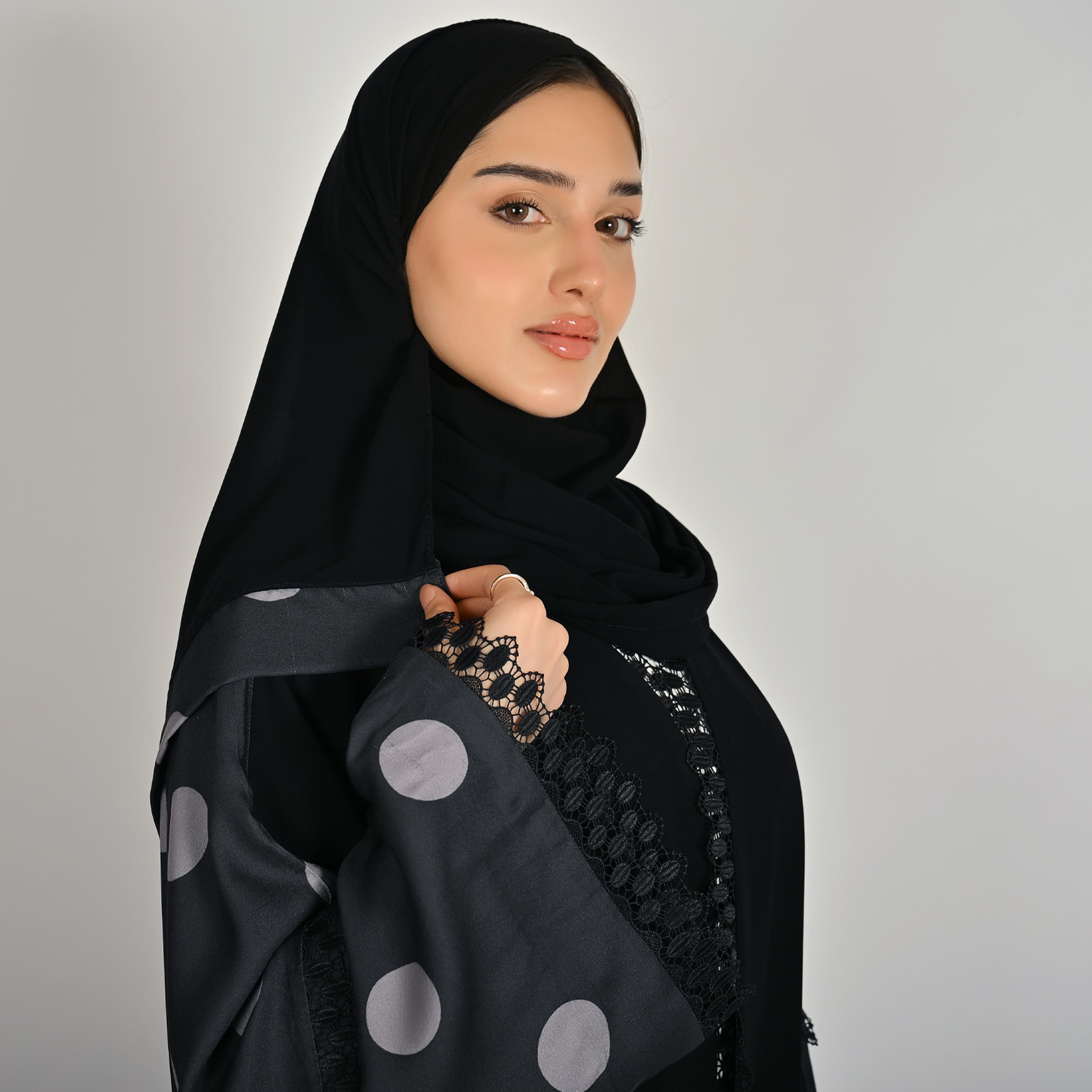 عباية كتان حريمي بأكمام واسعة ونقشة منقطة متعددة الألوان مع حجاب من حوراء-women-arabicclothing-abayas-image-3