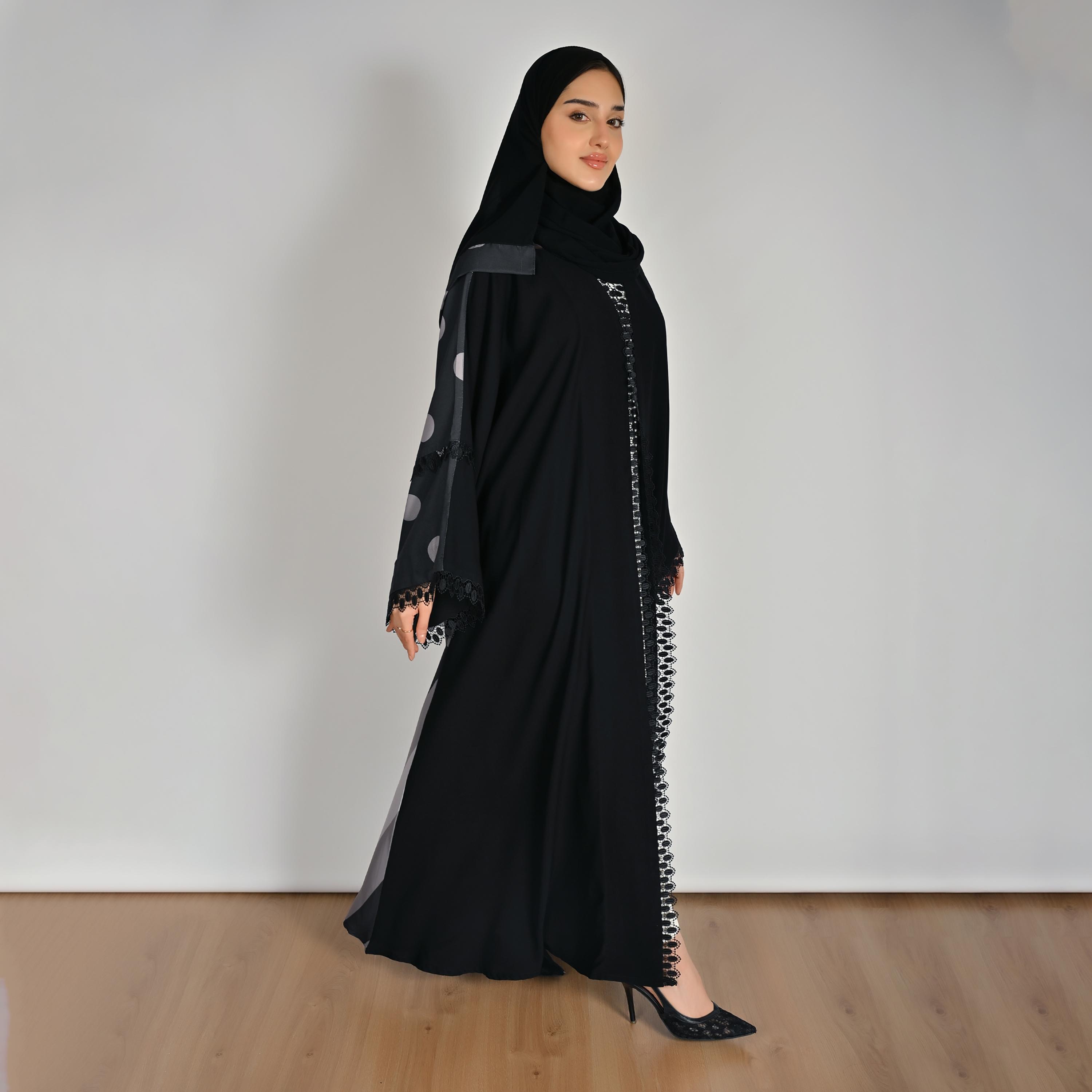 عباية كتان حريمي بأكمام واسعة ونقشة منقطة متعددة الألوان مع حجاب من حوراء-women-arabicclothing-abayas-image-4