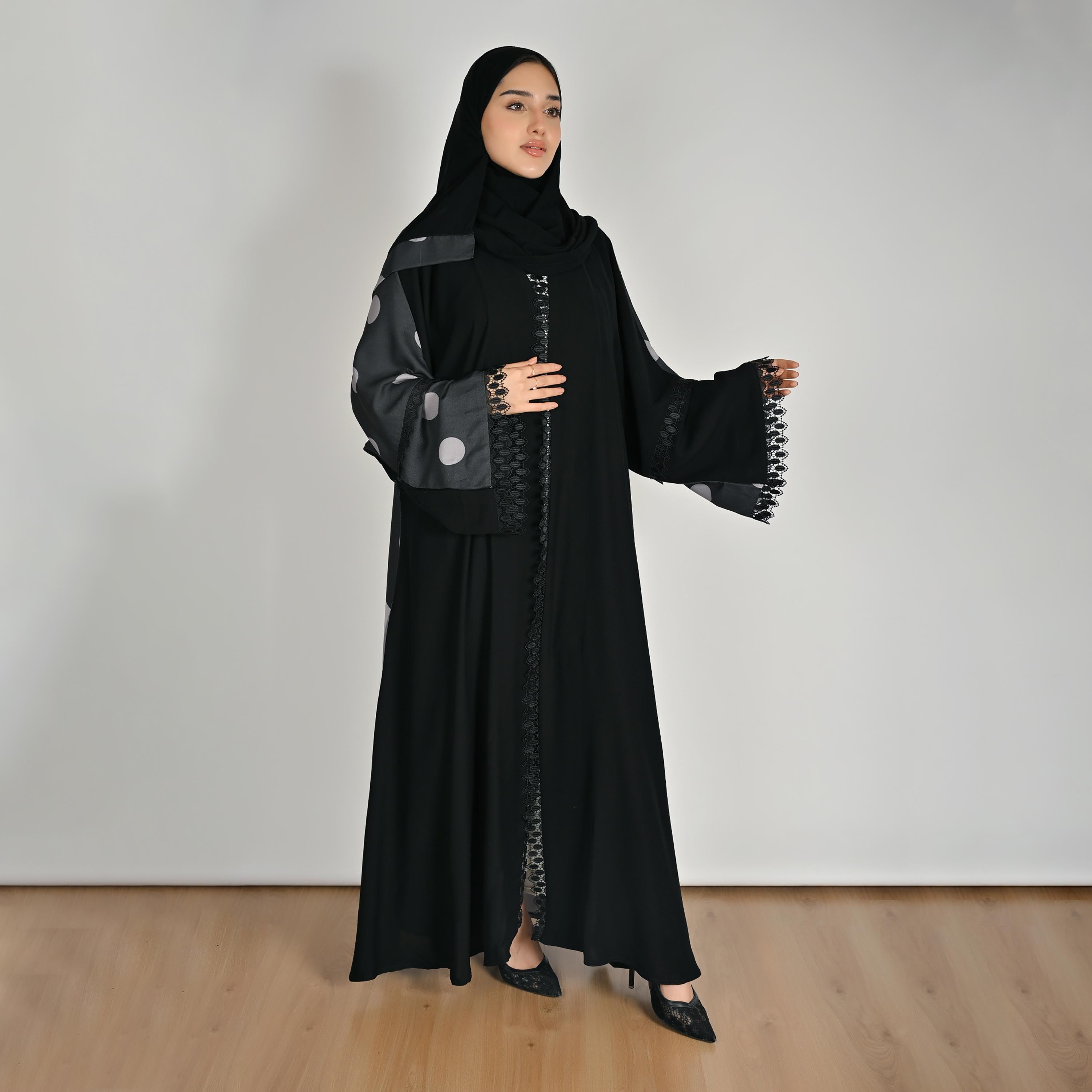 عباية كتان حريمي بأكمام واسعة ونقشة منقطة متعددة الألوان مع حجاب من حوراء-women-arabicclothing-abayas-image-5