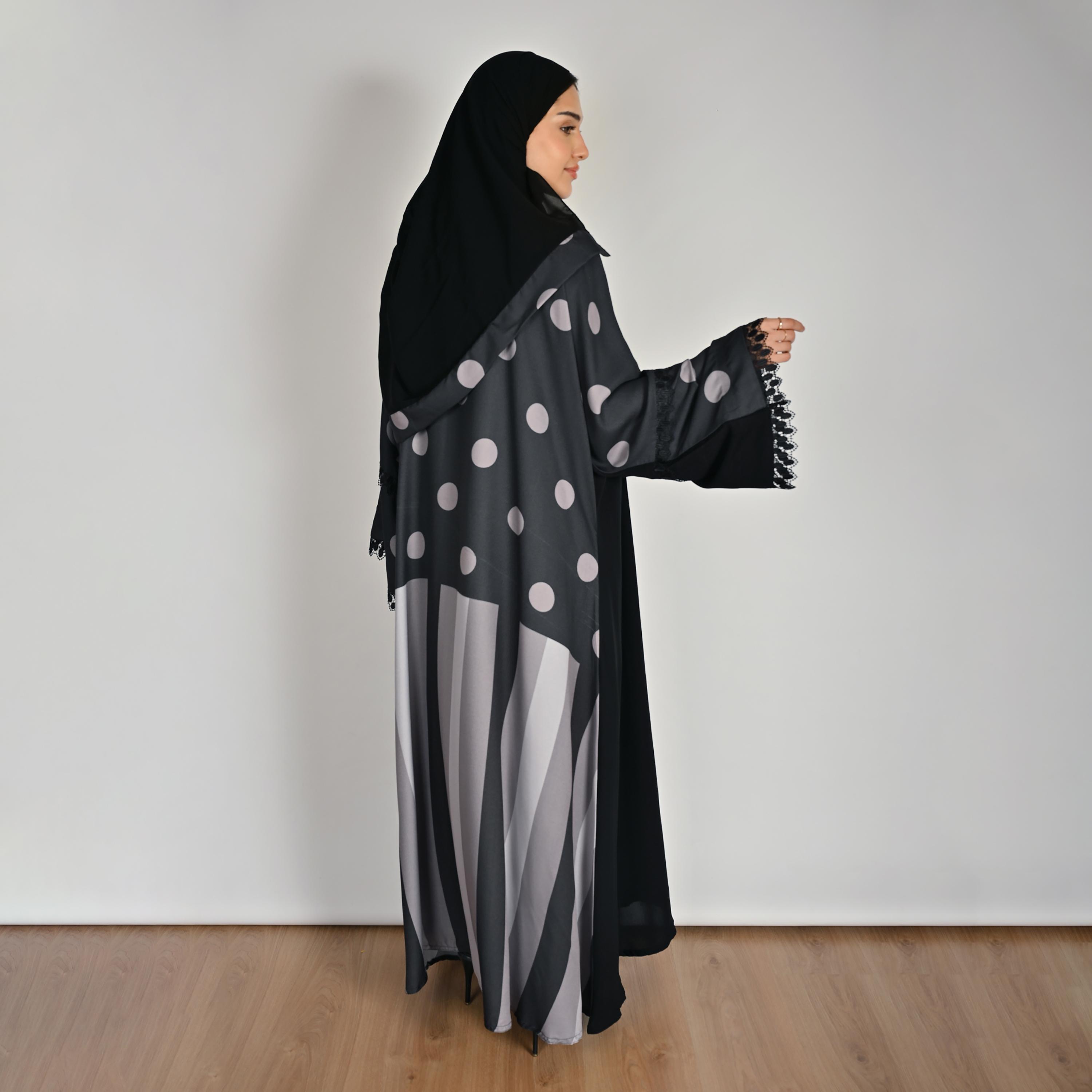 عباية كتان حريمي بأكمام واسعة ونقشة منقطة متعددة الألوان مع حجاب من حوراء-women-arabicclothing-abayas-image-6