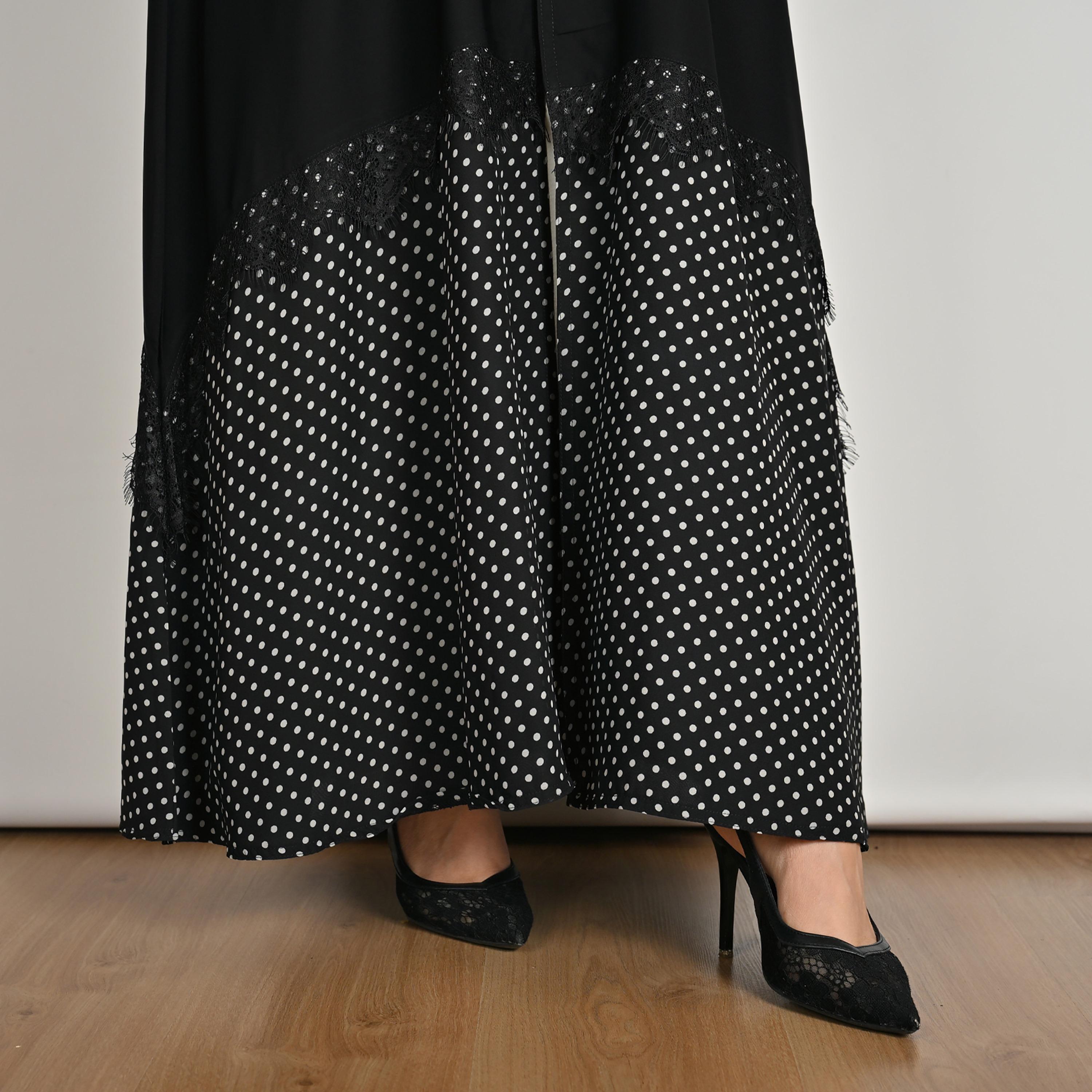 عباية كتان حريمي بأكمام واسعة ونقشة منقطة باللون الأسود مع حجاب من حوراء-women-arabicclothing-abayas-image-5