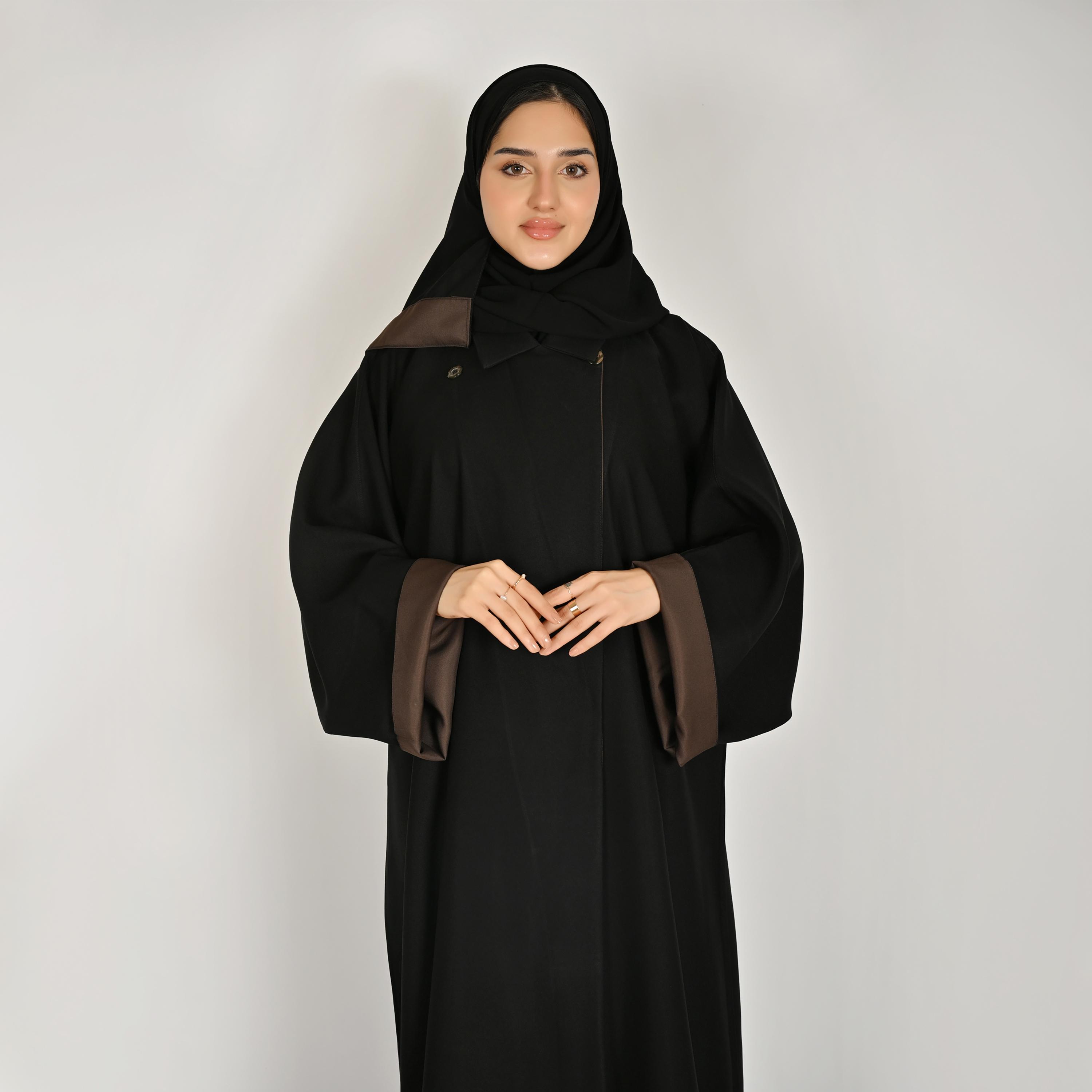 Hawraa Black Notch Lapel Collar Women's Blazer Linen Abaya with Hijab-women-arabicclothing-abayas-image-2
