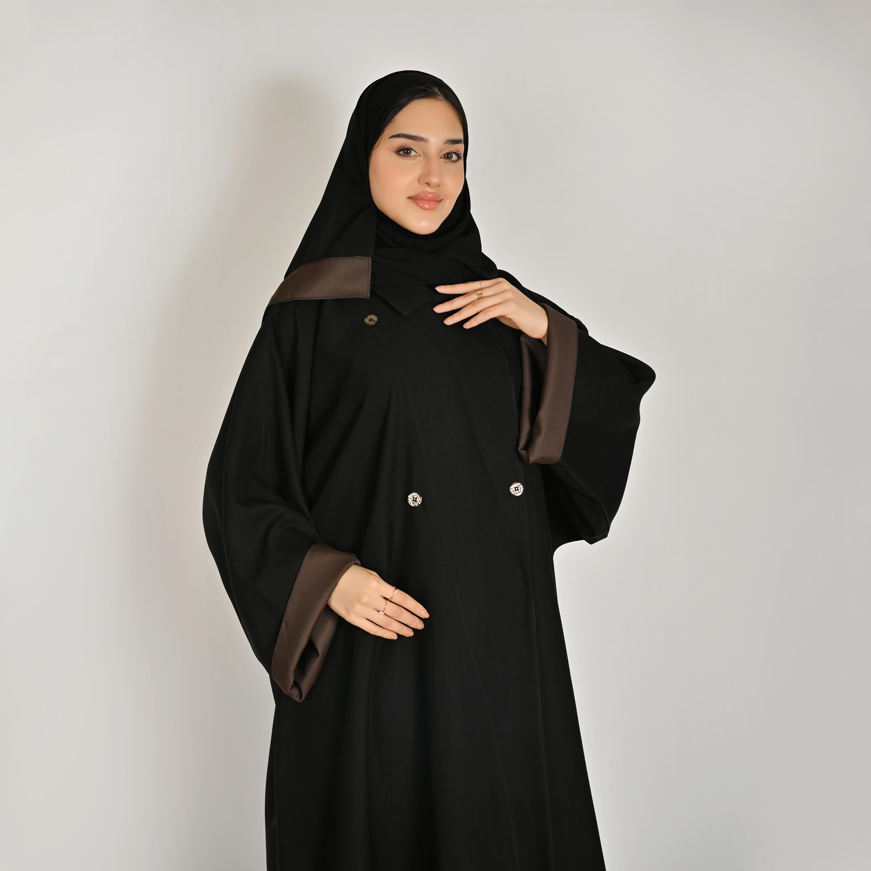 Hawraa Black Notch Lapel Collar Women's Blazer Linen Abaya with Hijab-women-arabicclothing-abayas-image-4