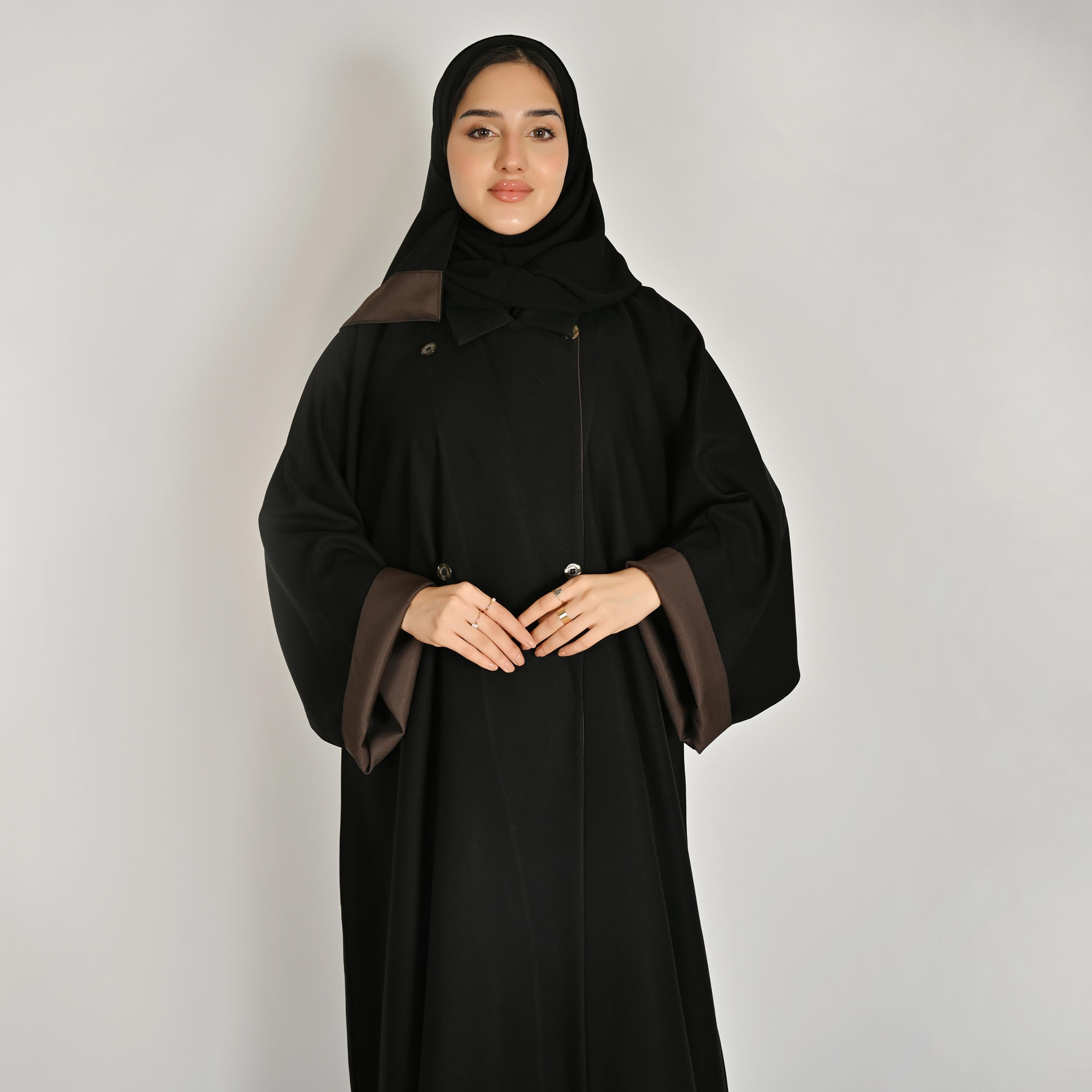 Hawraa Black Notch Lapel Collar Women's Blazer Linen Abaya with Hijab-women-arabicclothing-abayas-image-6