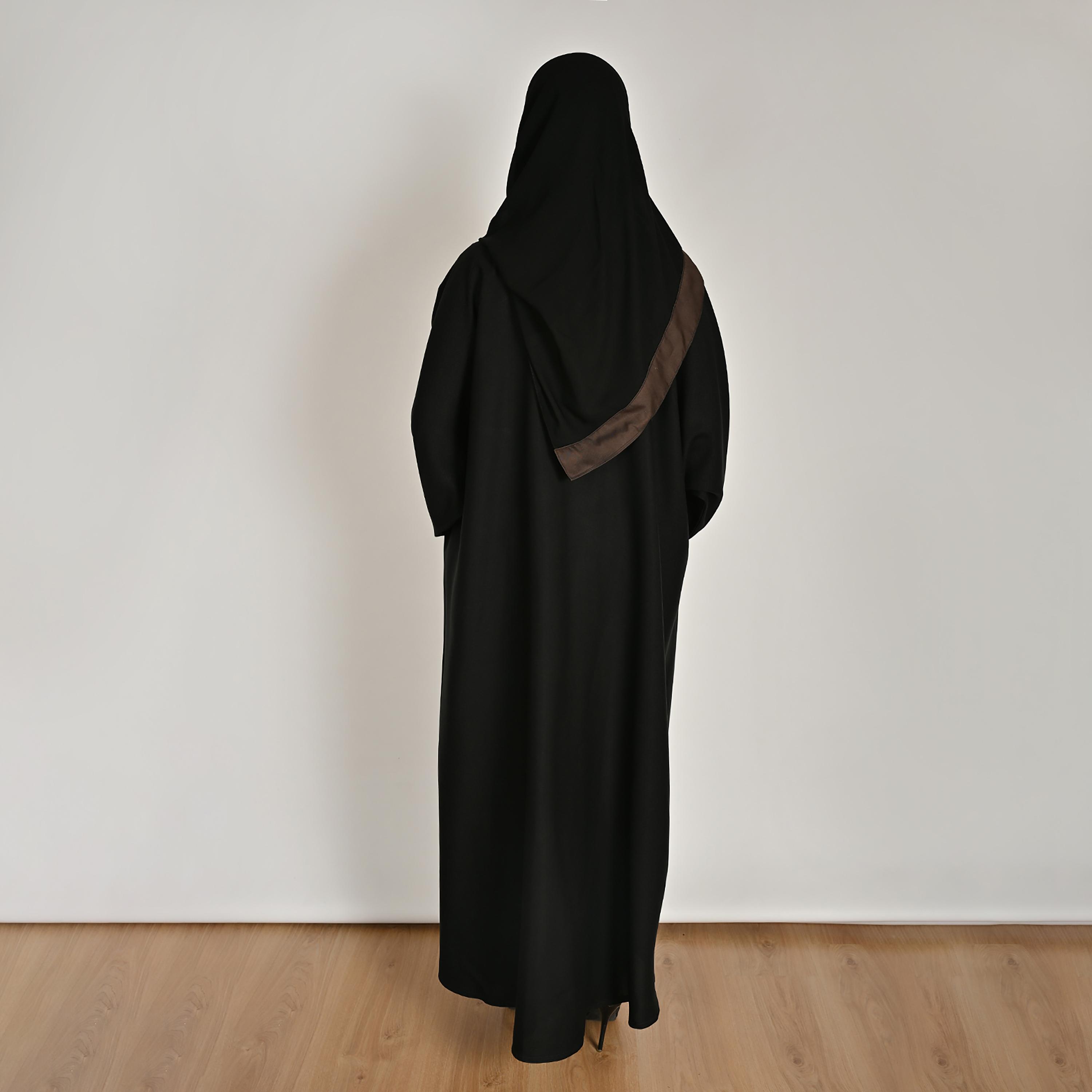 Hawraa Black Notch Lapel Collar Women's Blazer Linen Abaya with Hijab-women-arabicclothing-abayas-image-8