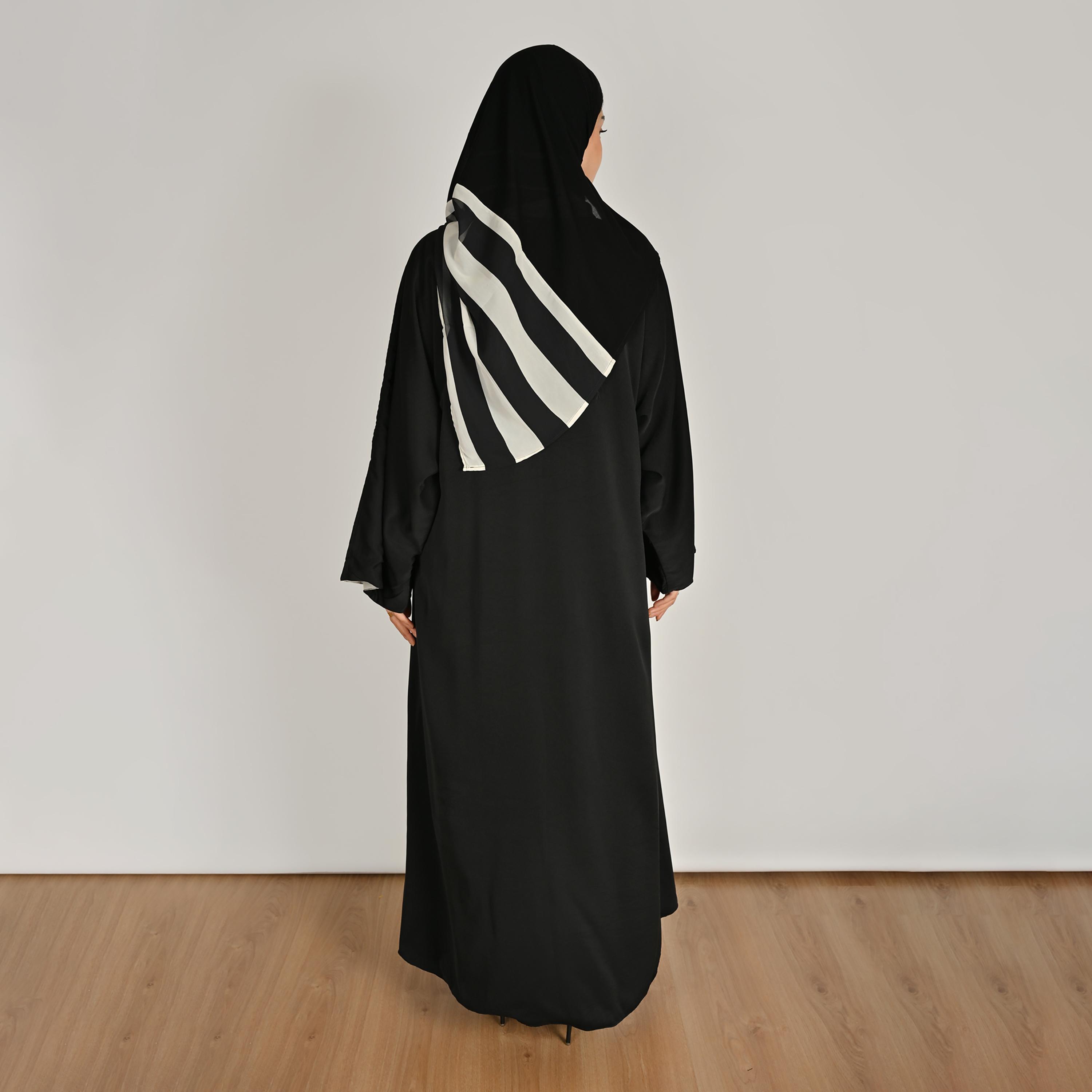 Hawraa Multicolour Wide Sleeves Striped Women's Double Face Linen Abaya with Hijab-women-arabicclothing-abayas-image-5