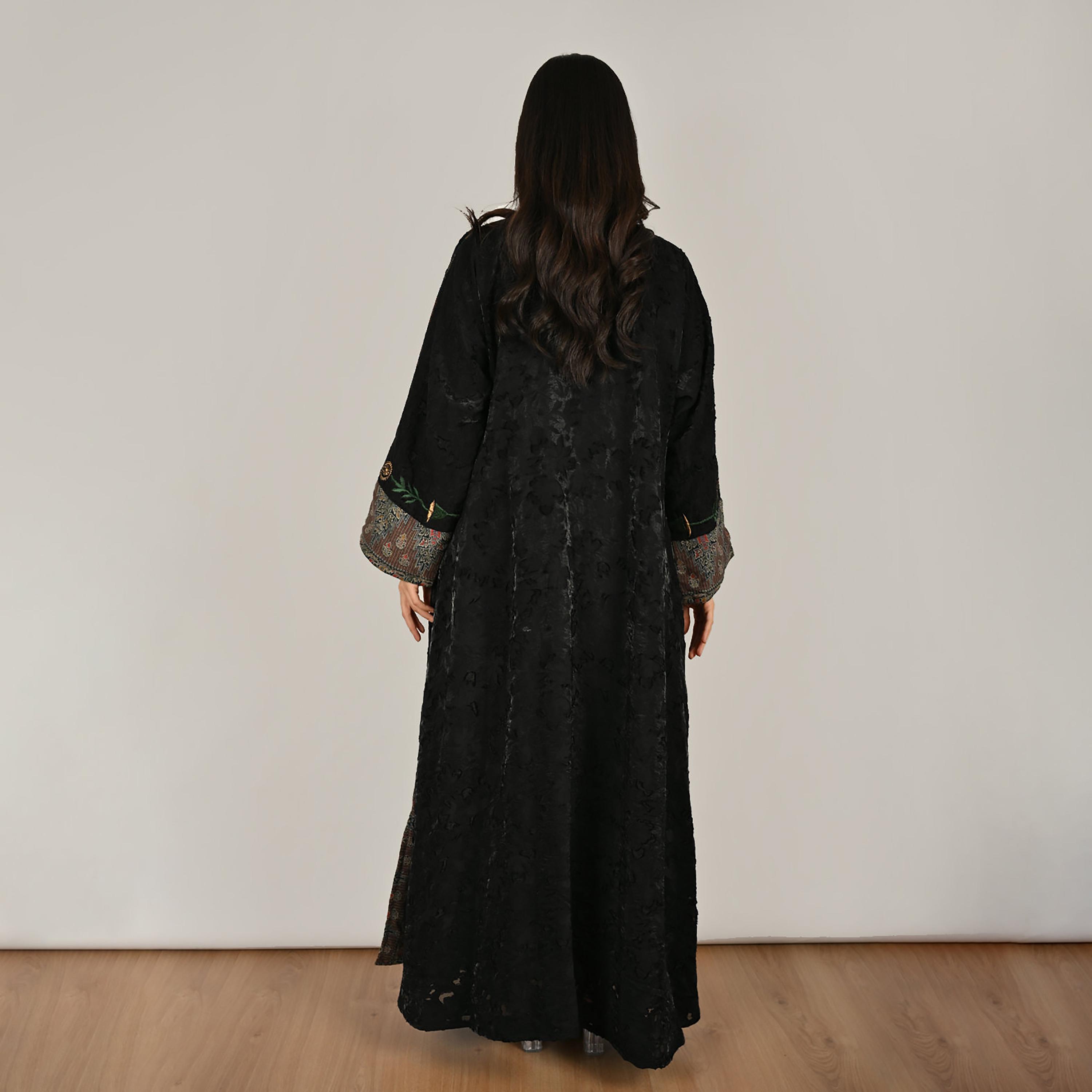 عباية حوراء كتان نسائية مطرزة باللون الأسود مع حجاب-women-arabicclothing-abayas-image-4
