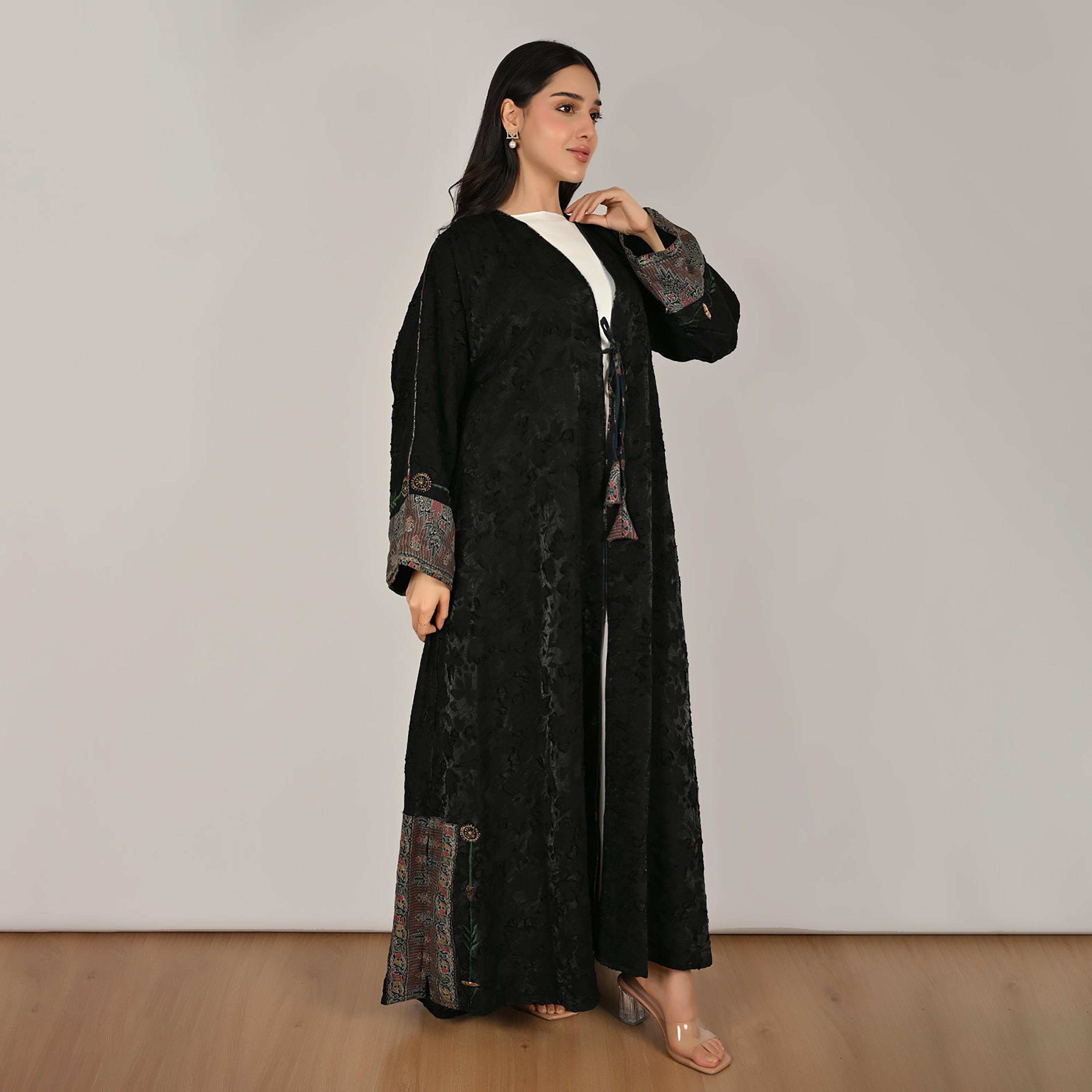 عباية حوراء كتان نسائية مطرزة باللون الأسود مع حجاب-women-arabicclothing-abayas-image-6