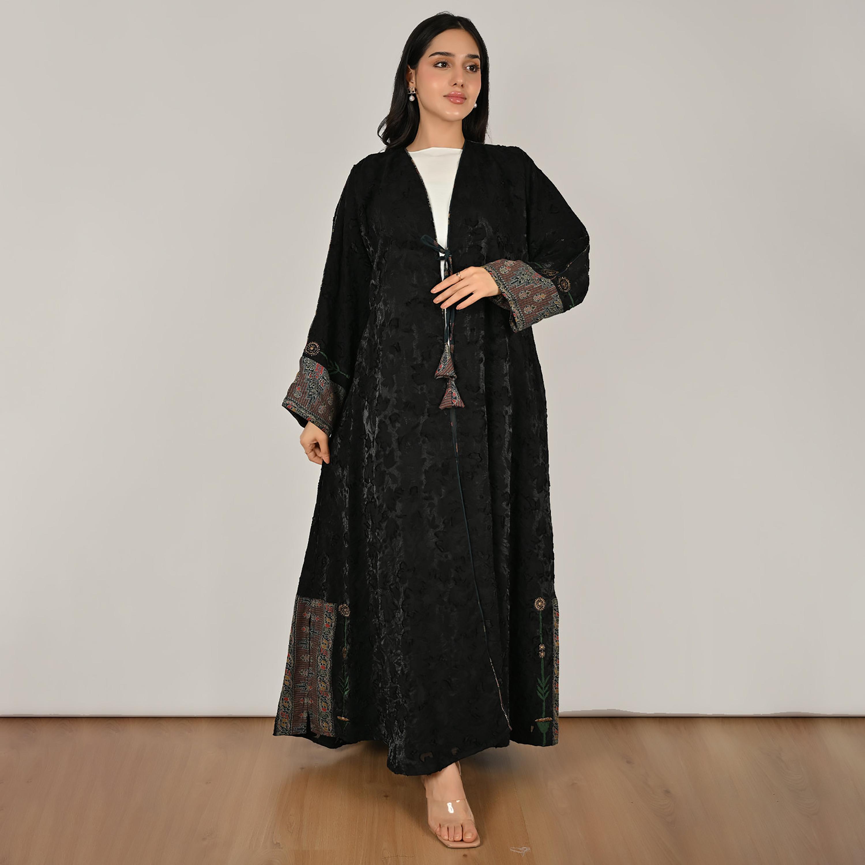 عباية حوراء كتان نسائية مطرزة باللون الأسود مع حجاب-women-arabicclothing-abayas-image-7