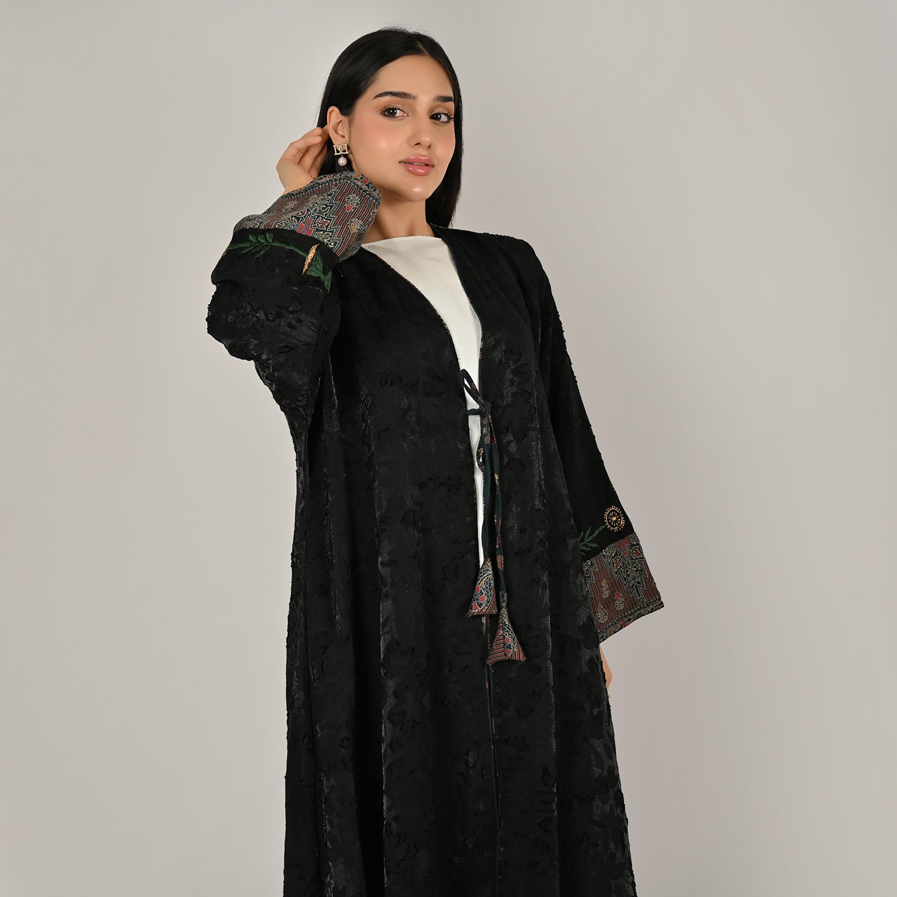 عباية حوراء كتان نسائية مطرزة باللون الأسود مع حجاب-women-arabicclothing-abayas-image-9