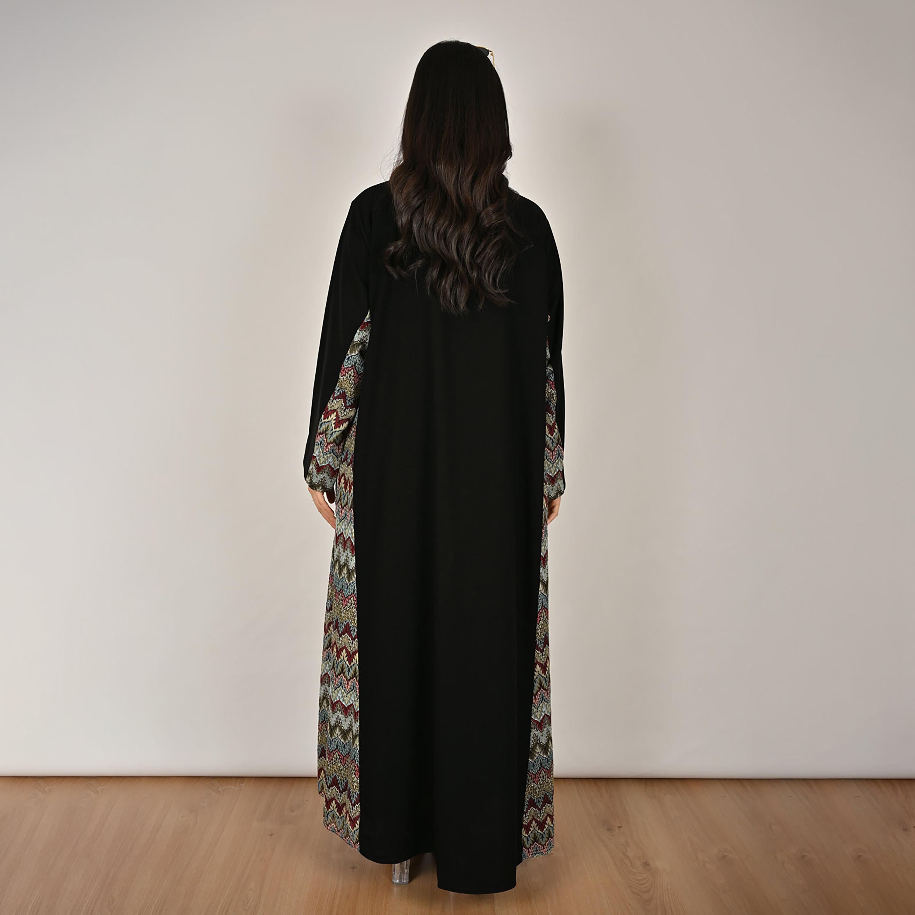 Hawraa Black Embroidered Women's Linen Abaya with Hijab-women-arabicclothing-abayas-image-5
