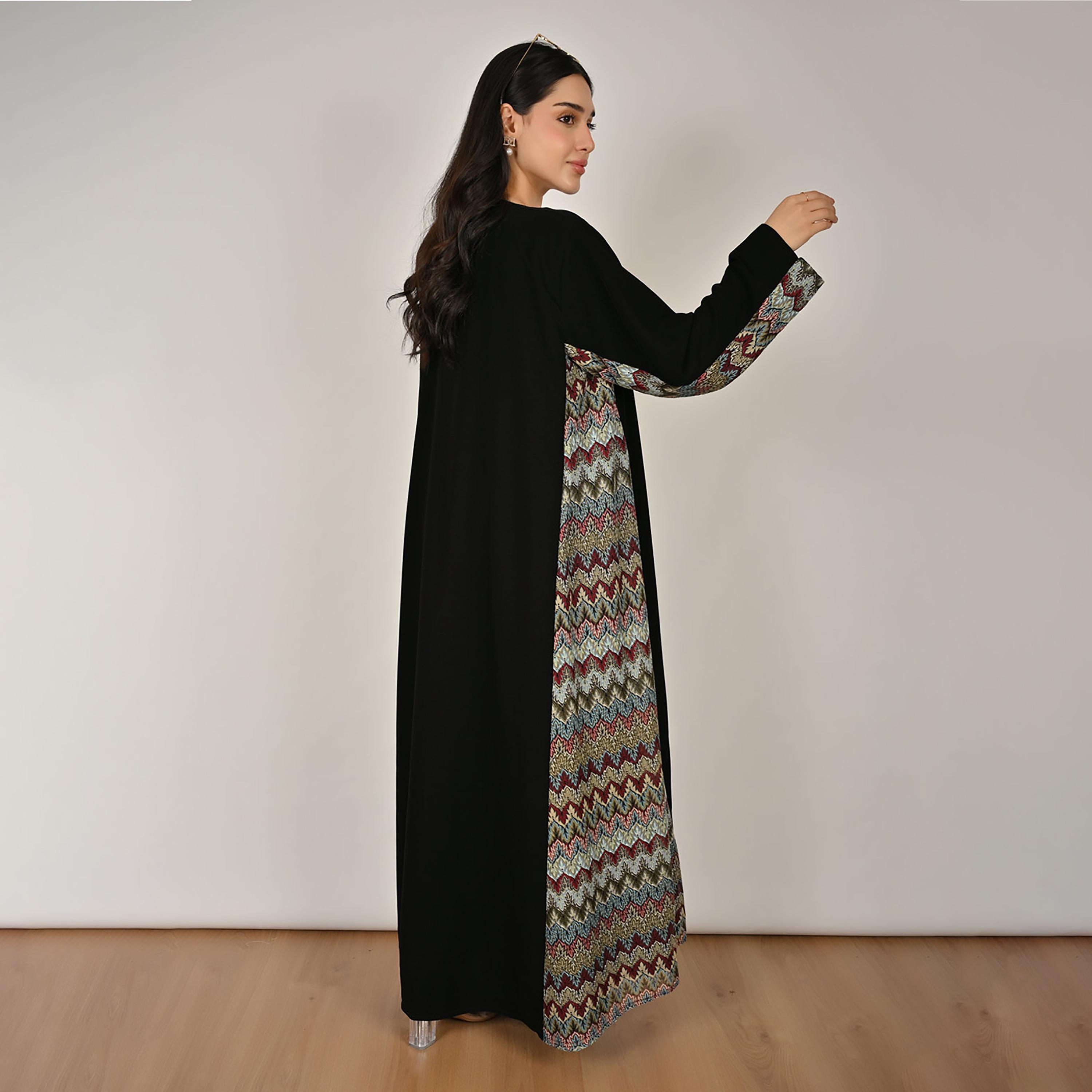 Hawraa Black Embroidered Women's Linen Abaya with Hijab-women-arabicclothing-abayas-image-6