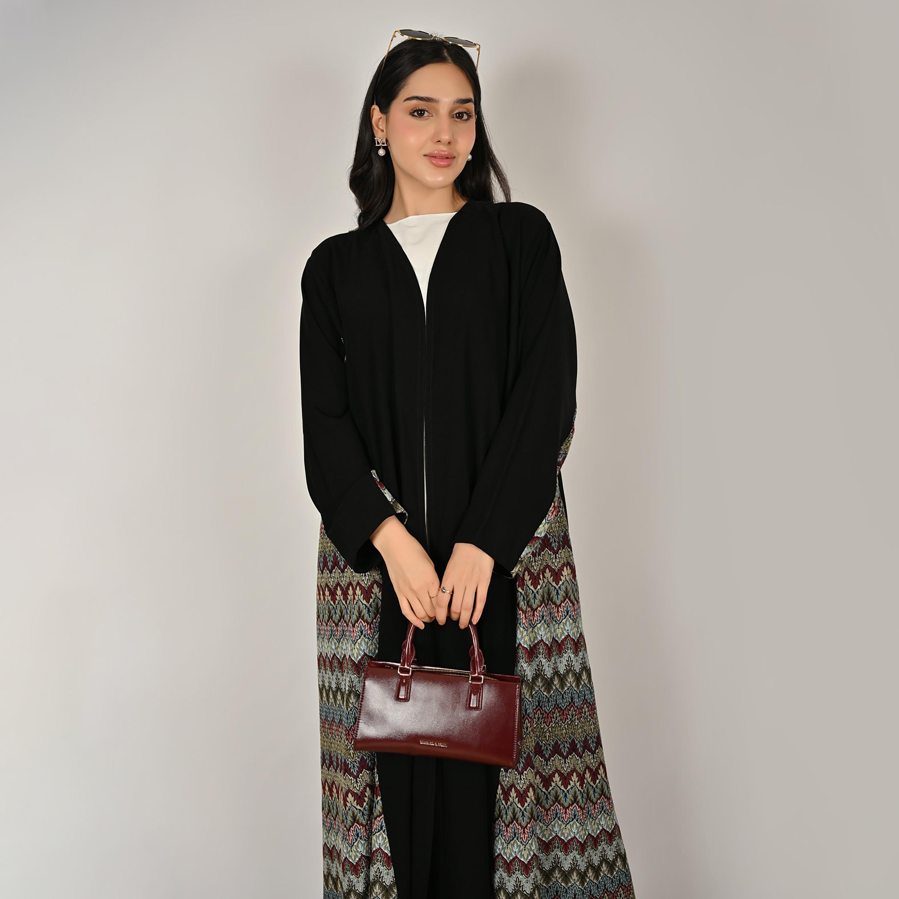 Hawraa Black Embroidered Women's Linen Abaya with Hijab-women-arabicclothing-abayas-image-7