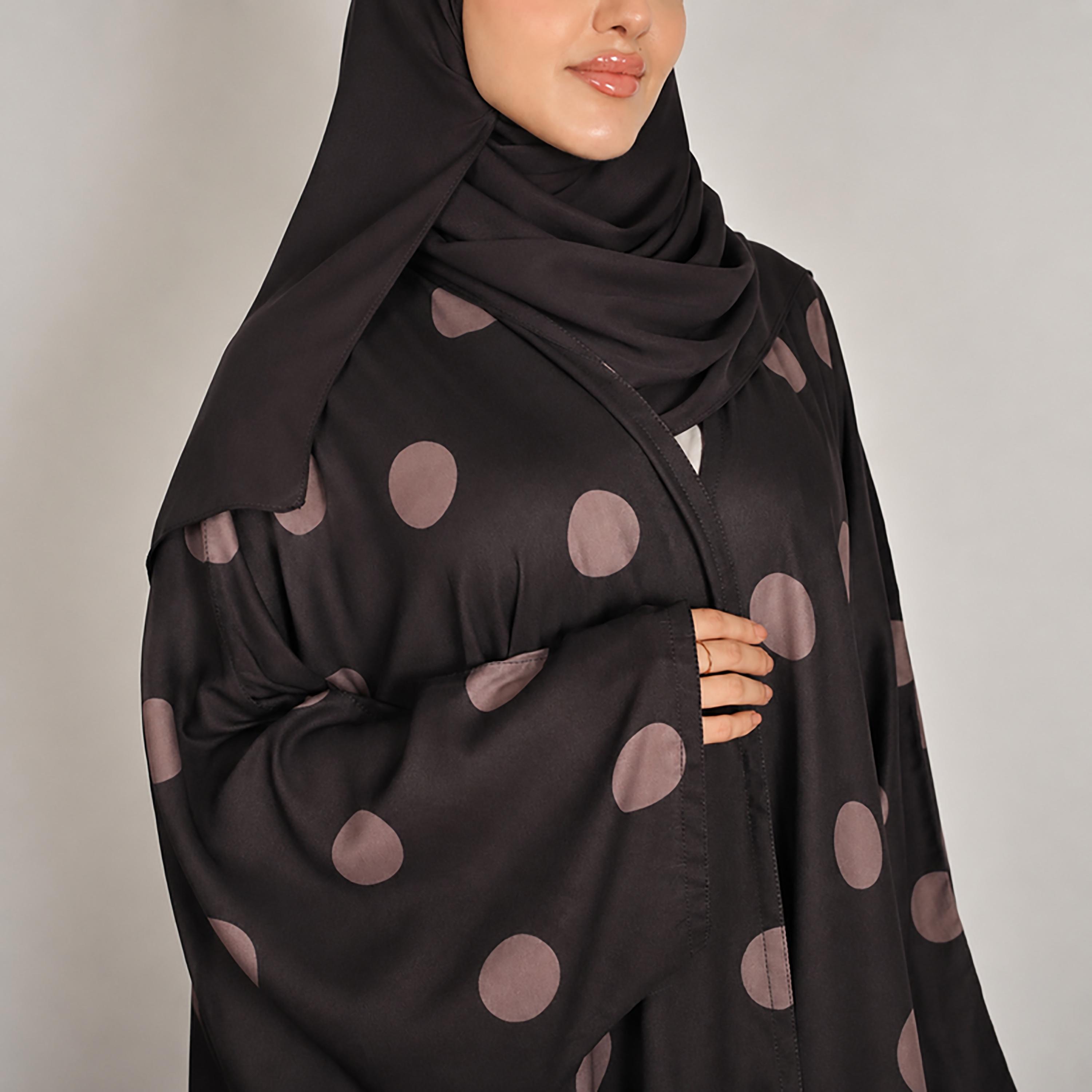 عباية بشت كتان حريمي بنقشة منقطة متعددة الألوان مع حجاب من حوراء-women-arabicclothing-abayas-image-3